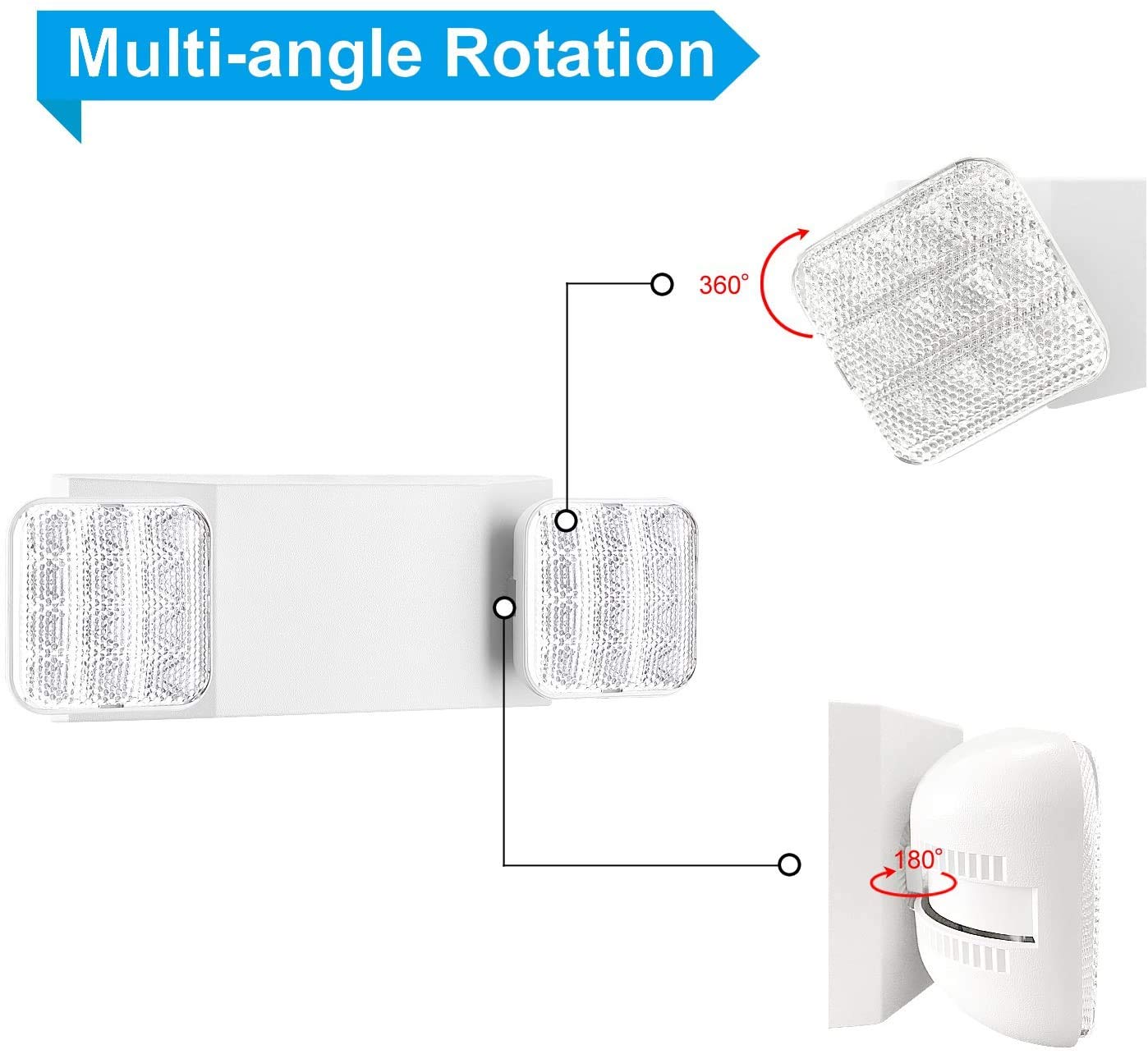 Exitlux 2 Packs Emergency Light With Two Square Led Heads&Battery Powered Emergency Lights-Emergency Exit Light-120/277Vac Comme