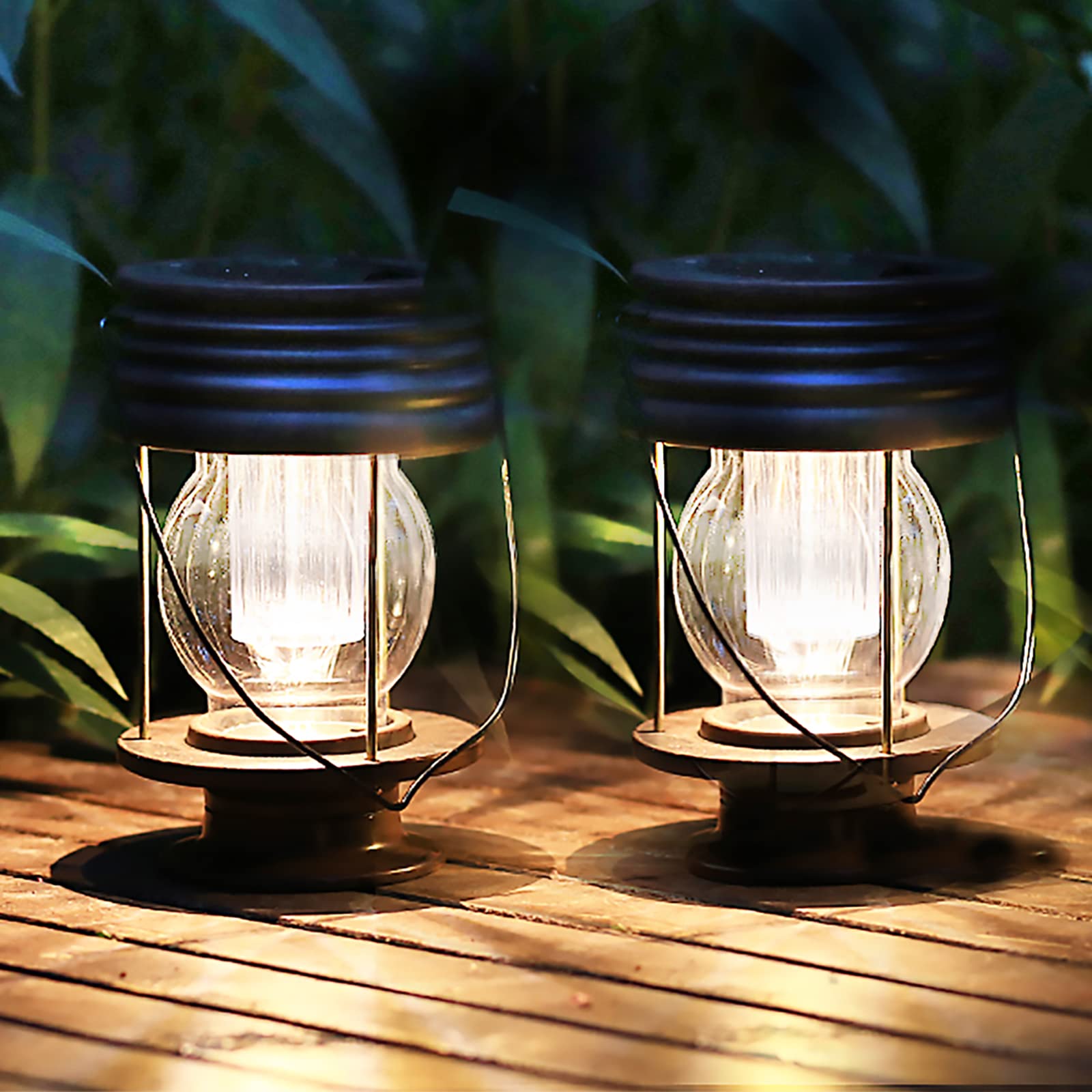 Pearlstar Solar Lanterns Outdoor Hanging Solar Lights With Handle For Pathway Yard Patio Garden Decoration, Outside Solar Table Lamp, 30Lumen (8.3”-2 Pack)