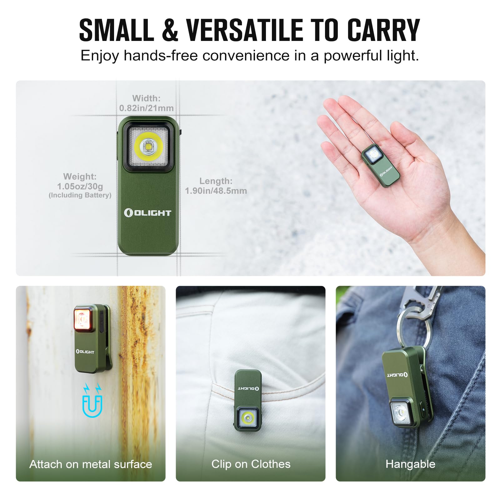 OLIGHT Oclip Rechargeable EDC Flashlight, 300 Lumens, USB C Charging, Magnetic, Compact Pocket Clip Light, OD Green