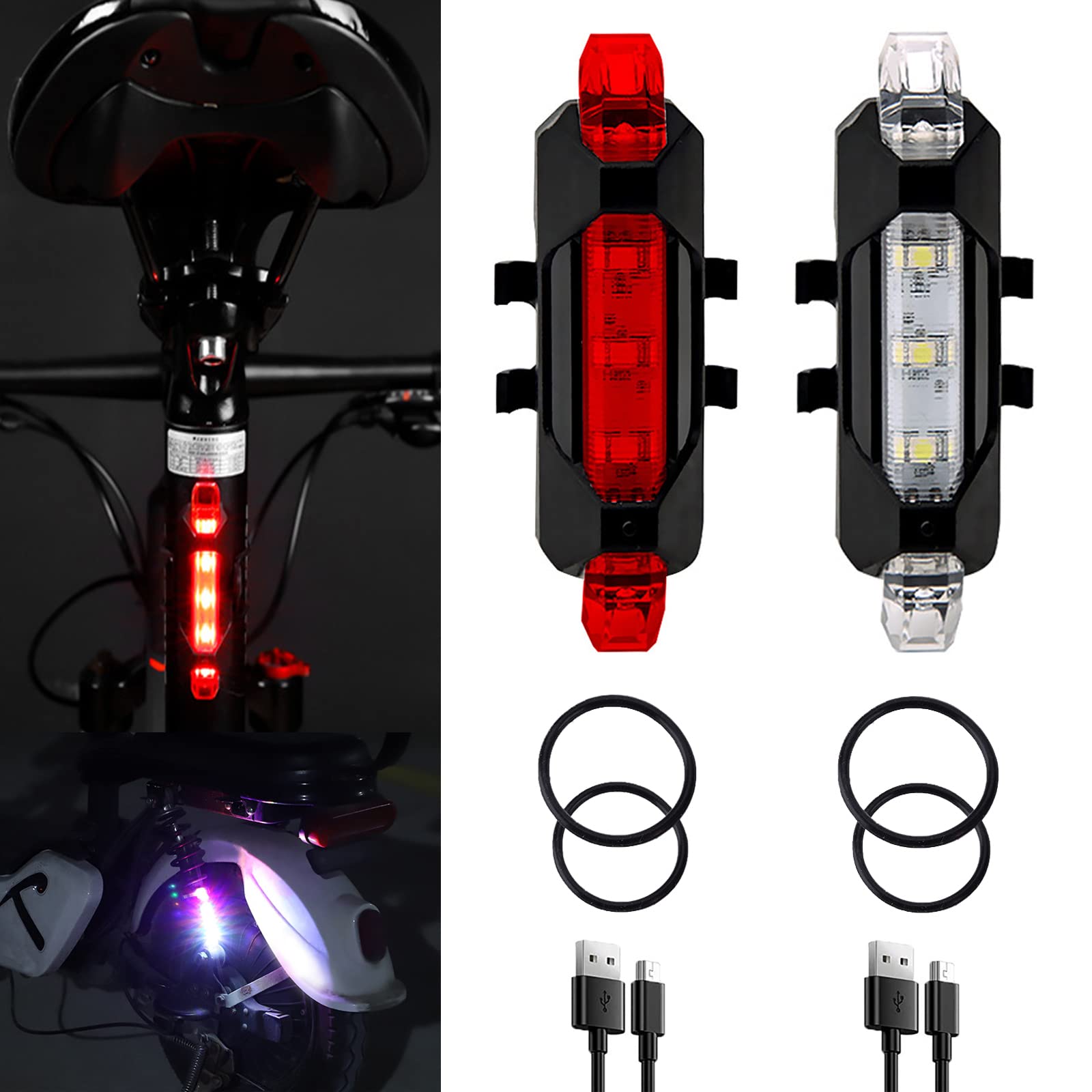 YUERWOVER 2 Pack USB Rechargeable LED Bicycle Rear Lights Cycling Bike Taillight Safety Lamp Night Essential Waterproof 4 Modes 