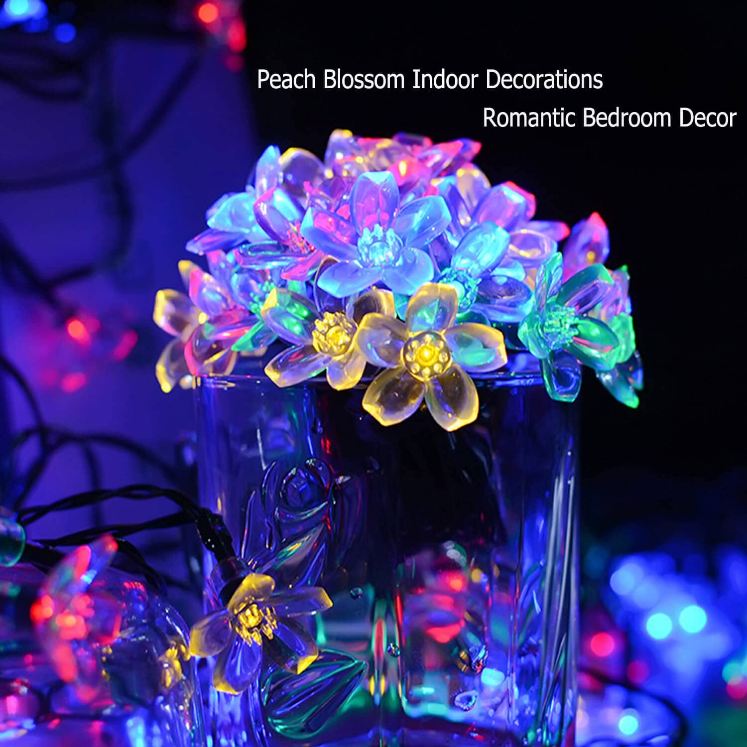 Semilits Solar Outdoor String Lights 50Led Flower Shaped Christmas Lights For Patio Garden Decoration Multi Color