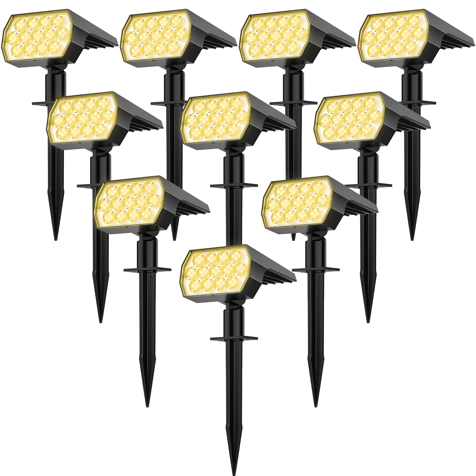 WELALO Solar Spot Lights Outdoor, [10 Pack/52 LED/3 Modes] 2-in-1 Solar Landscape Spotlights, Solar Powered Security Lights, Waterproof Wall Lights for Walkway Yard Garden Driveway(Warm White)