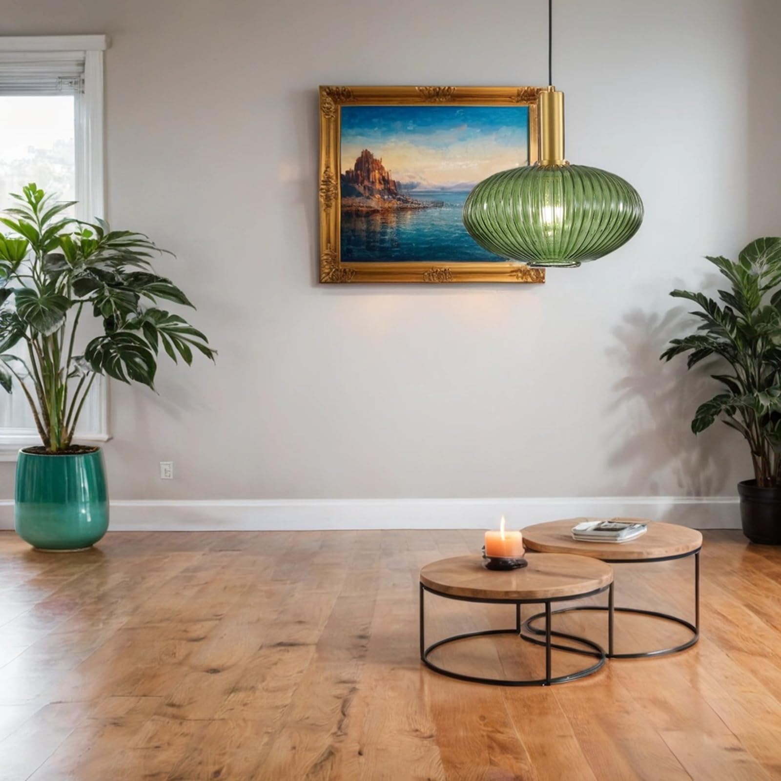 I-Xun Green Modern Pendant Light, 11.81'' Striped Glass Fixture For Kitchen & Dining Room