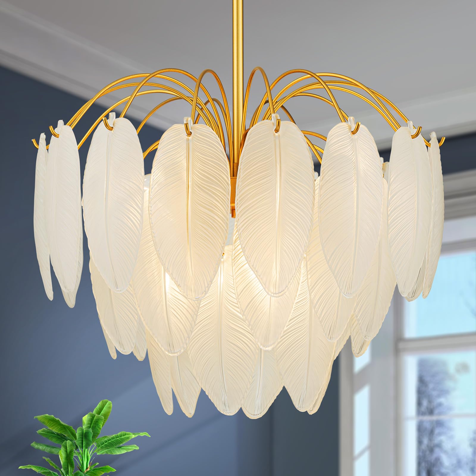 Lumfurn 6-Lights Gold Chandeliers, Modern 3-Tier Pendant Light Fixture For Dining Room, Living Room, Adjustable Height 19~51'', 