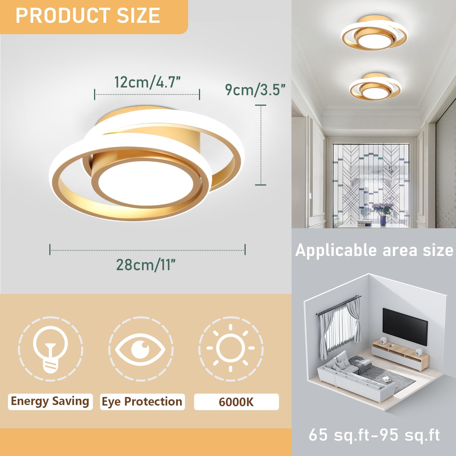 Caneoe Small Modern Led Ceiling Light  Gold Round Hallway Light Fixtures Ceilings  Indoor Ceiling Lamp Fixtures For Hallway Living Room Bedroom Kitchen Office Lighting Fixture