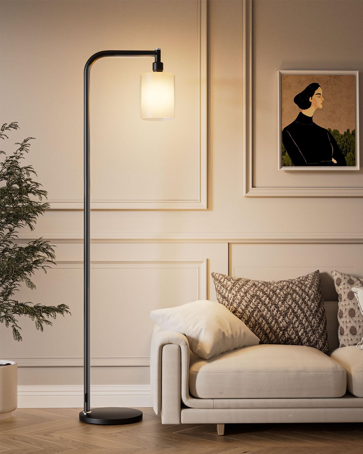 Lightdot 63IN Industrial Floor Lamp, Black Modern Standing Lamps with Frosted Glass Lampshade, Farmhouse Floor Lamp for Living R