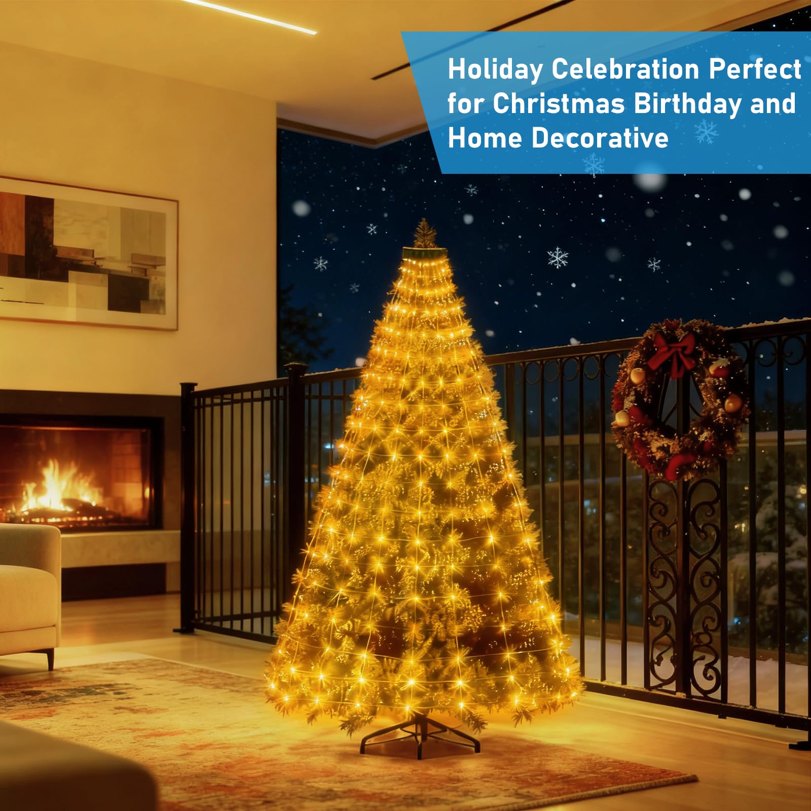 AHAWILL 240-LED Waterproof String Lights with Star Topper, 8 Light Modes, Warm Color, Model HCP152