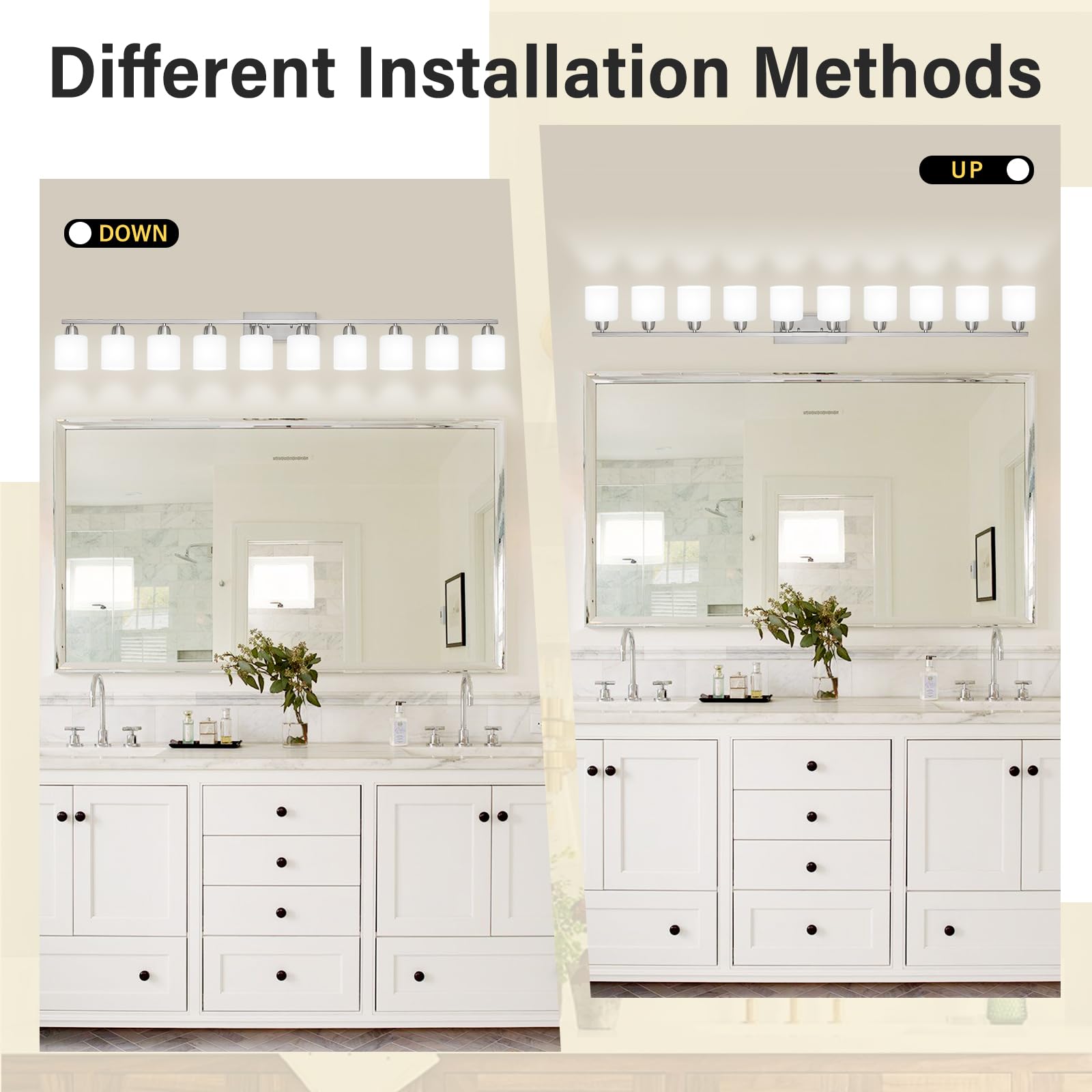 FAISHILAN 10-Light Brushed Nickel Bathroom Vanity Light, 65 inch Wall Lamp with Milky White Frosted Glass Shades, Model FSL-212--NBN-10