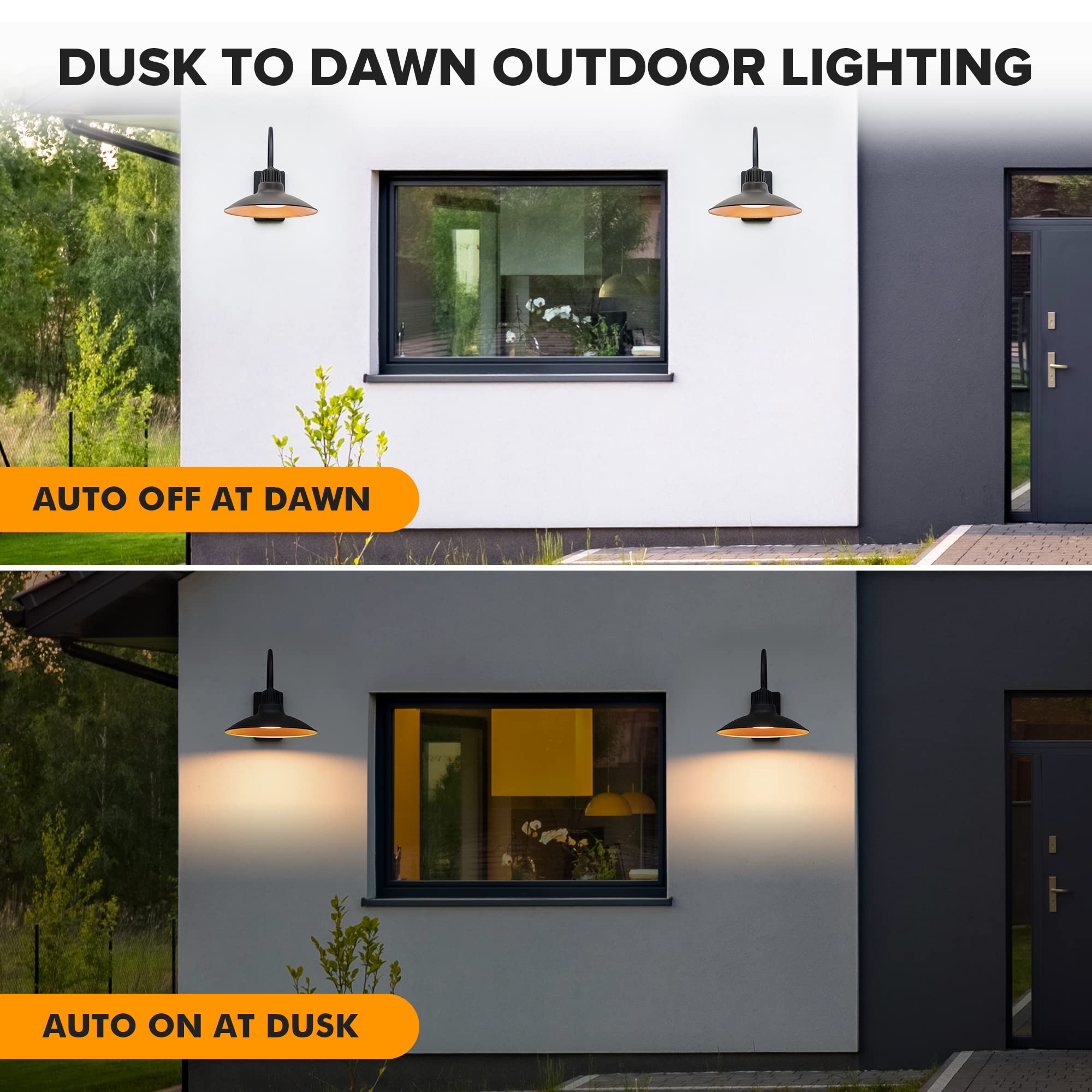 LUTEC Gooseneck LED Barn Light - Black Metal Outdoor Wall Sconce, Waterproof, Dusk to Dawn, Vintage Design, 1 Pack
