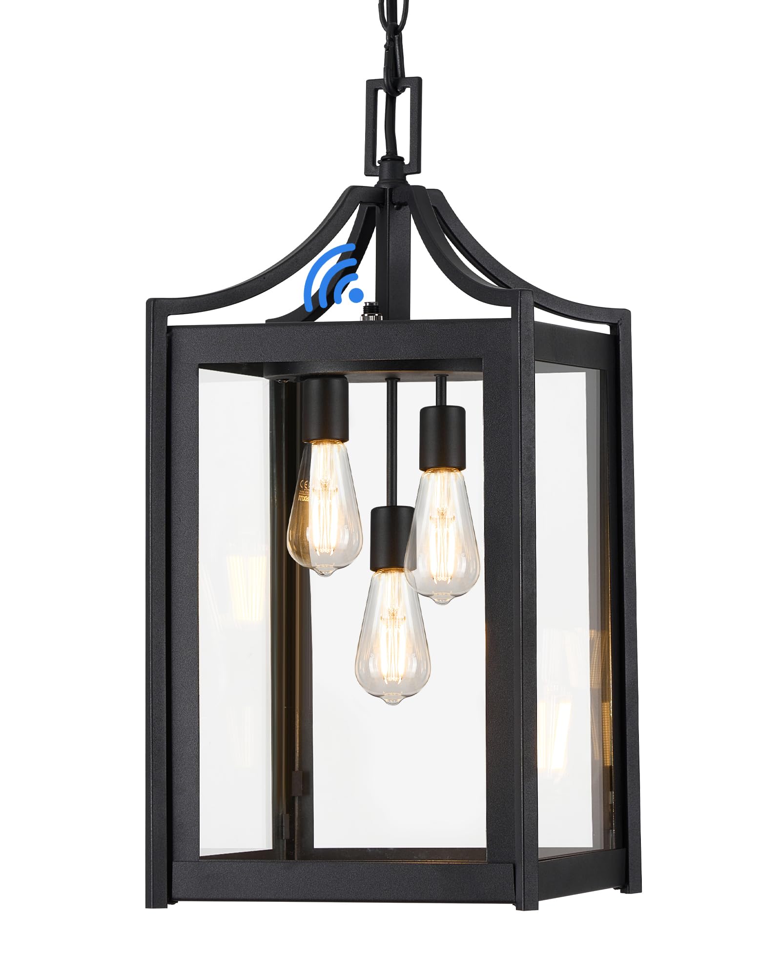 Osimir Outdoor Pendant Lights For Porch, 18.5'' Large Dusk To Dawn Outdoor Chandelier With Clear Glass, Black Modern Hanging Por