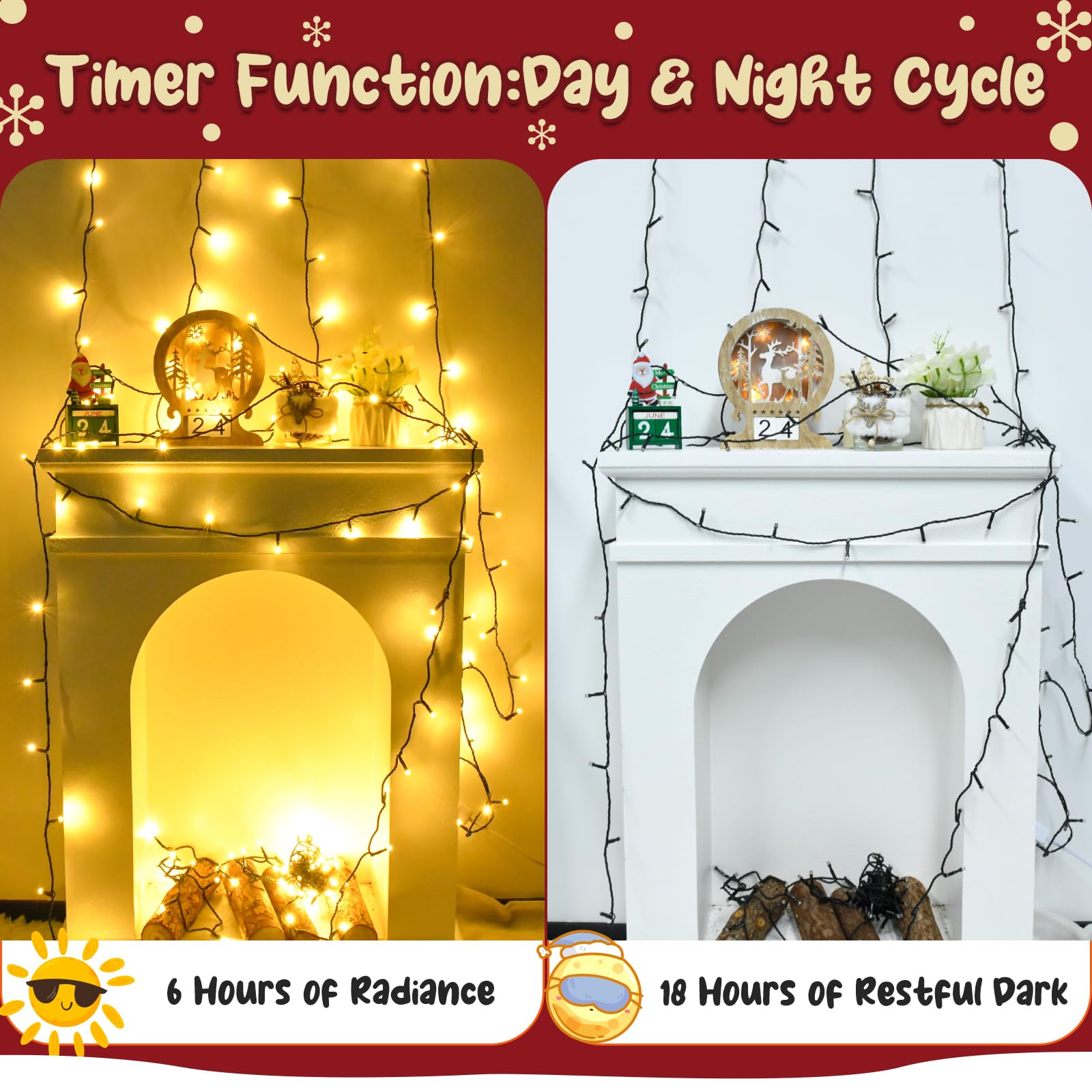 cshare Orange Purple Green String Lights Battry Operated with Timer Waterproof, Halloween String Lights for Outside 16.4ft 50LED