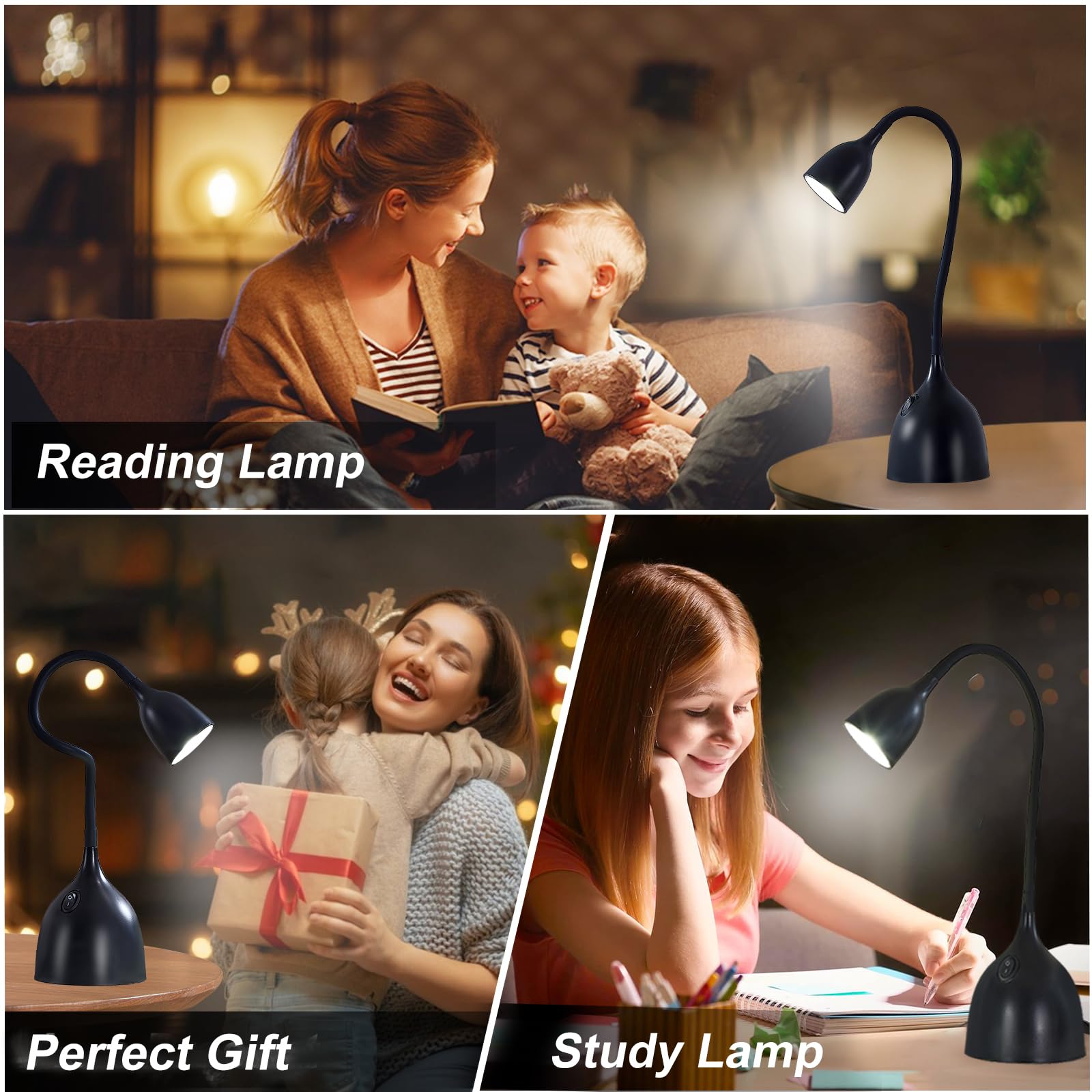 Ejiaxin Black Led Desk Lamp, Adjustable Gooseneck, Eye-Caring Study Light For Home & Office