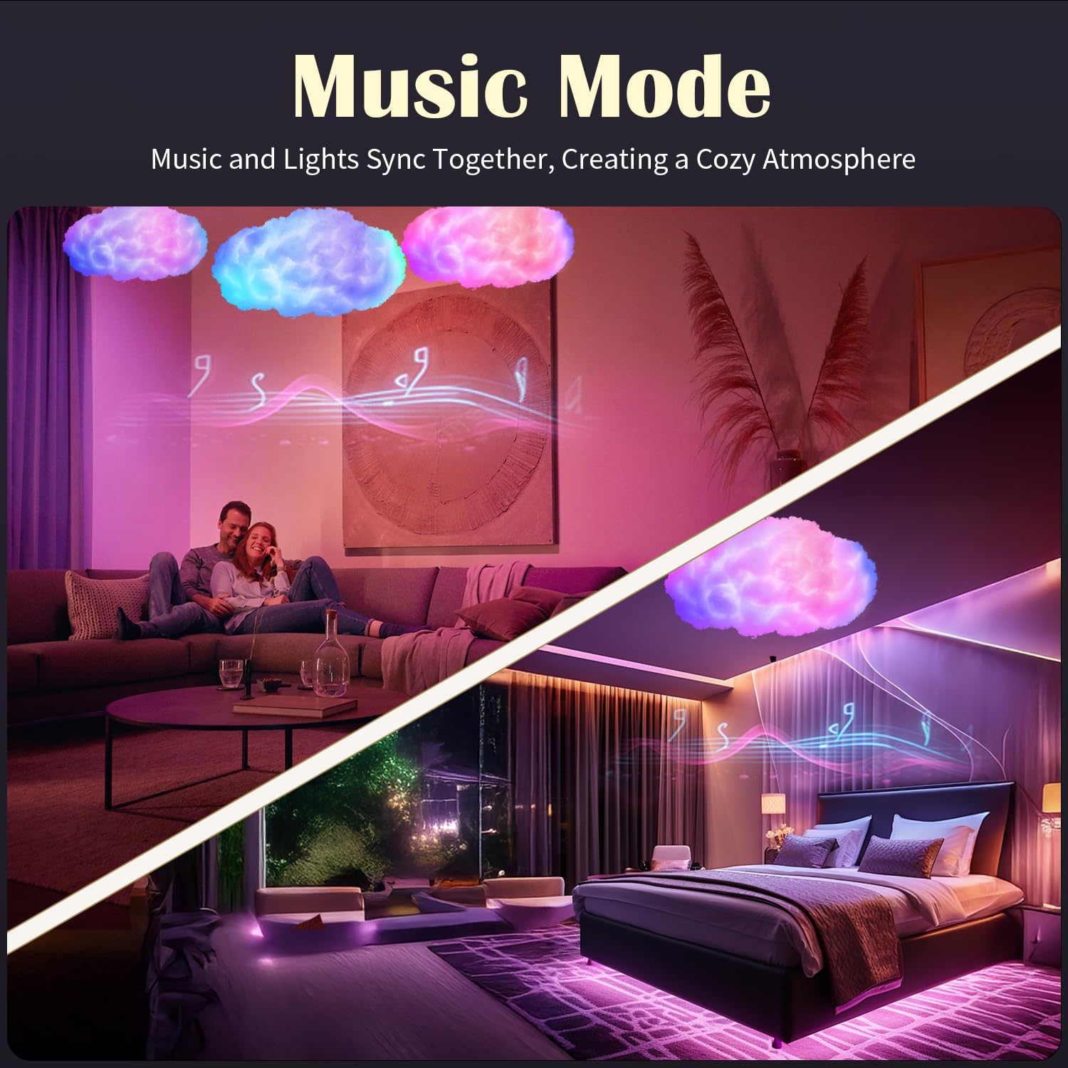 3D Cloud RGB Night Light - APP & Remote Control, Music Sync, USB Powered Mood Lamp for Bedroom, Ceiling Decor, Gaming, Kids Room