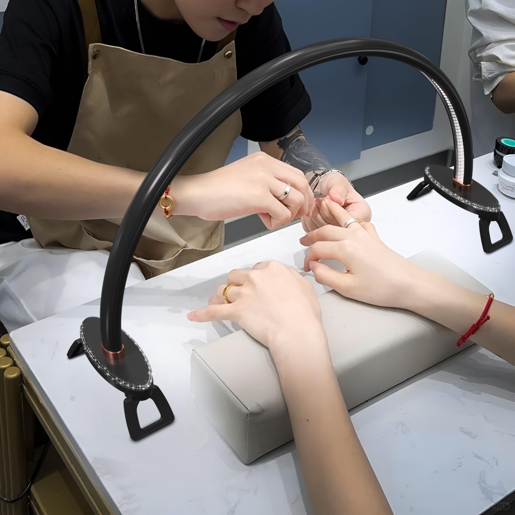 Half Moon Light For Nail Desk, Black Nail Tech Desk Lamp With Stepless Dimming, 3 Color Temperature, For Manicure, Tattoos, Eyeb