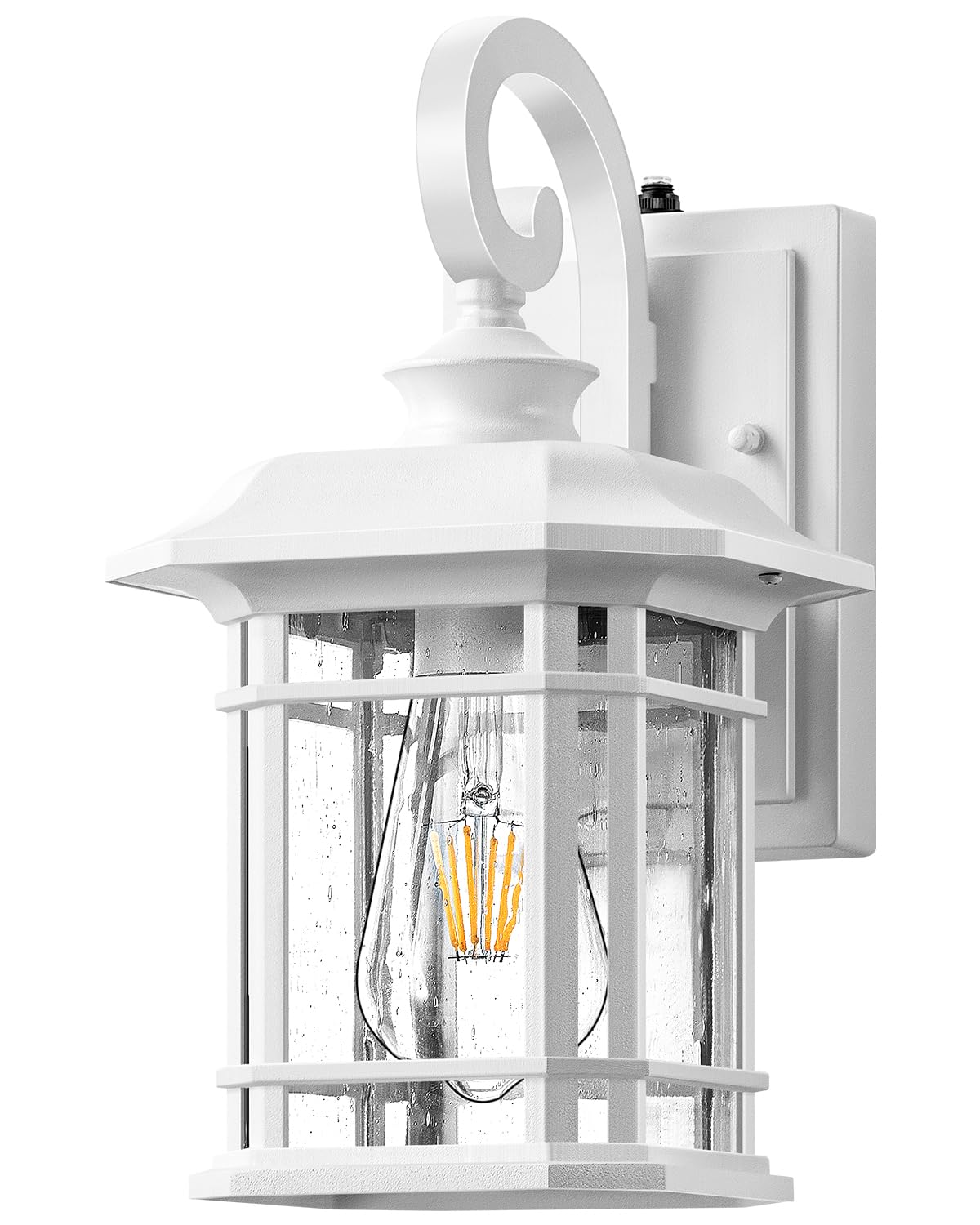 VIANIS Outdoor Wall Lights - 2 Pack Dusk to Dawn White Aluminum Porch Lighting Fixtures, Model V81522WH, Anti-Rust Seed Tempered Glass