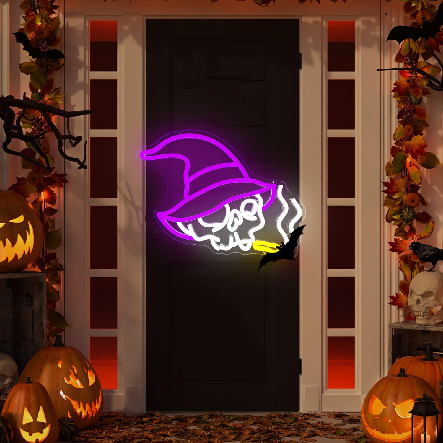 Halloween Neon Sign Dimmable Skeleton Skull Neon Sign For Wall Decor Halloween Decoration Retro Skull Light Led Halloween Ghost Hanging Neon Light Sign For Bedroom, Window, Party Gifts