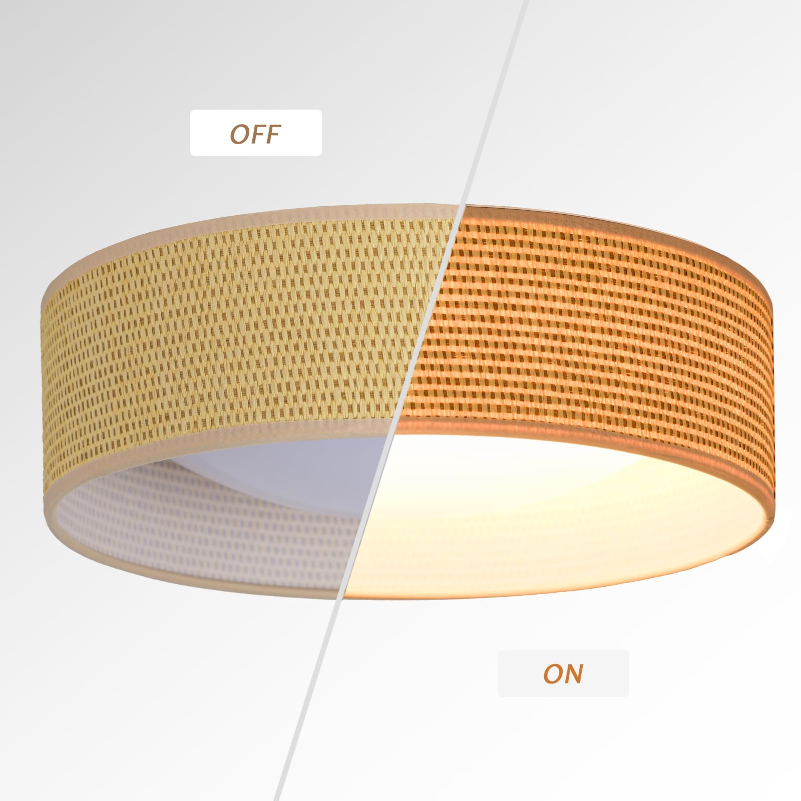 Calokes 13'' Woven Rattan-Style Boho Flush Mount Ceiling Light, Led 24W 3000K Closed To Ceiling Light Fixture With Classic Linen