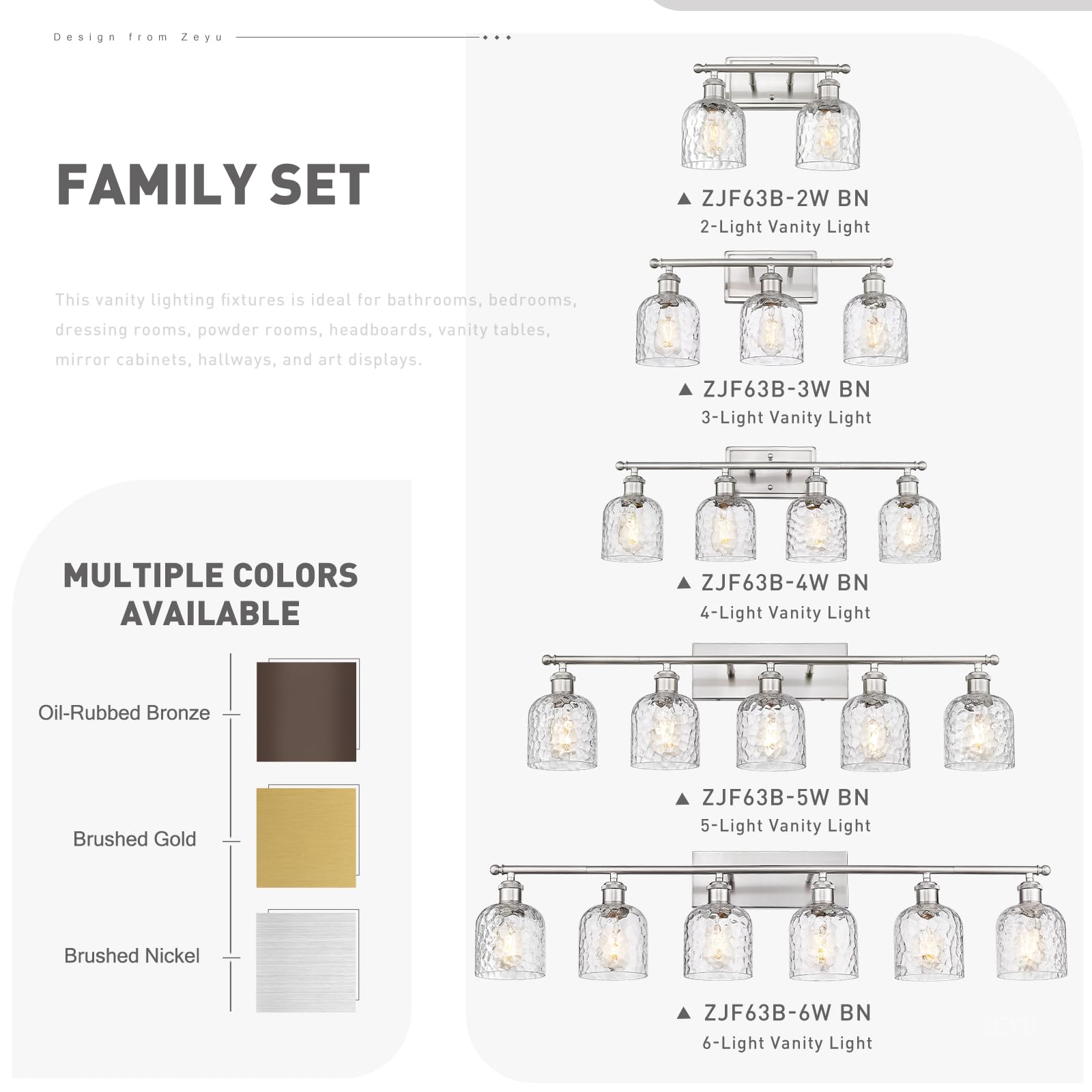 Zeyu Modern Brushed Nickel Bathroom Lights Fixture, 35 Inch 5 Light Vanity Lighting Over Mirror, Brushed Nickel Finish With Clea