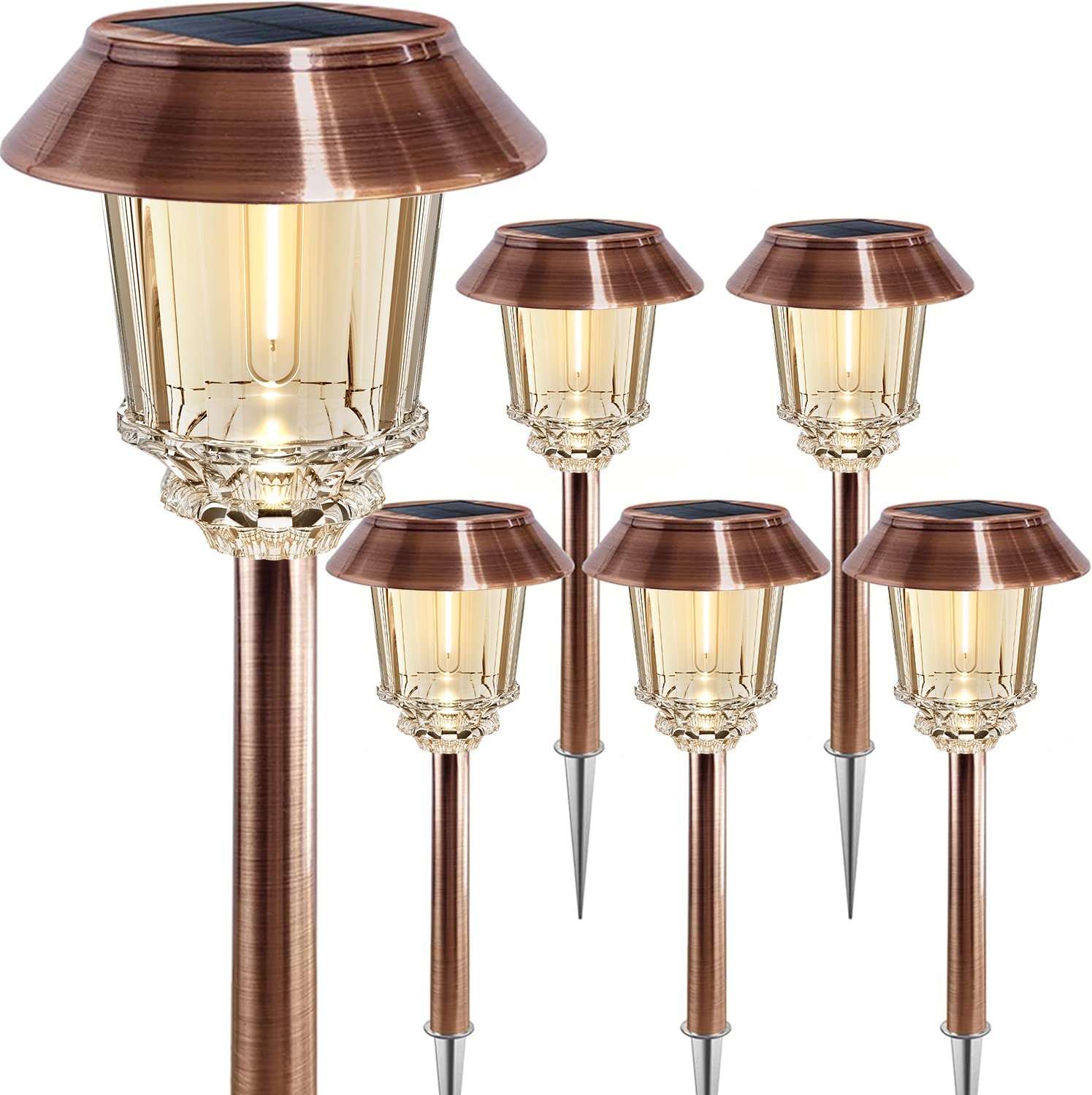 Xmcosy+ Solar Pathway Lights Outdoor - 6 Pack Solar Garden Lights, Solar Lights Outdoor Auto On/Off Ip65 Waterproof Solar Powere