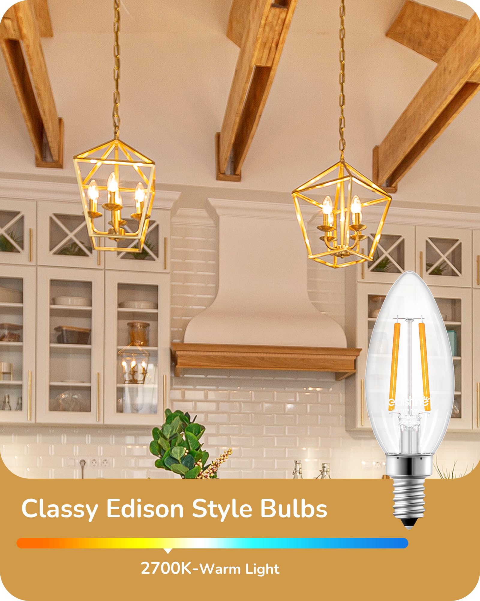 Edishine E12 Led Candelabra Bulb, 5W Equivalent 60W 2700K 500Lm Warm Light, Dimmable Chandelier Light Bulbs, Led Candle Light Bu