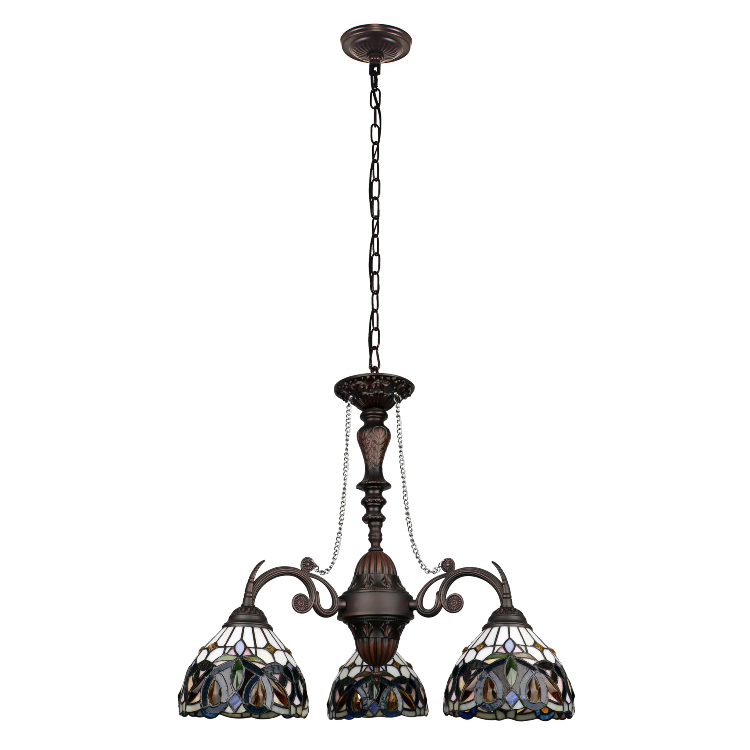 Chloe Lighting Mini Chandelier, 3-Light, Victorian Style, Dark Bronze Finish, 24in Wide, Glass, Multicolor, Model CH3T353BV24-DC3