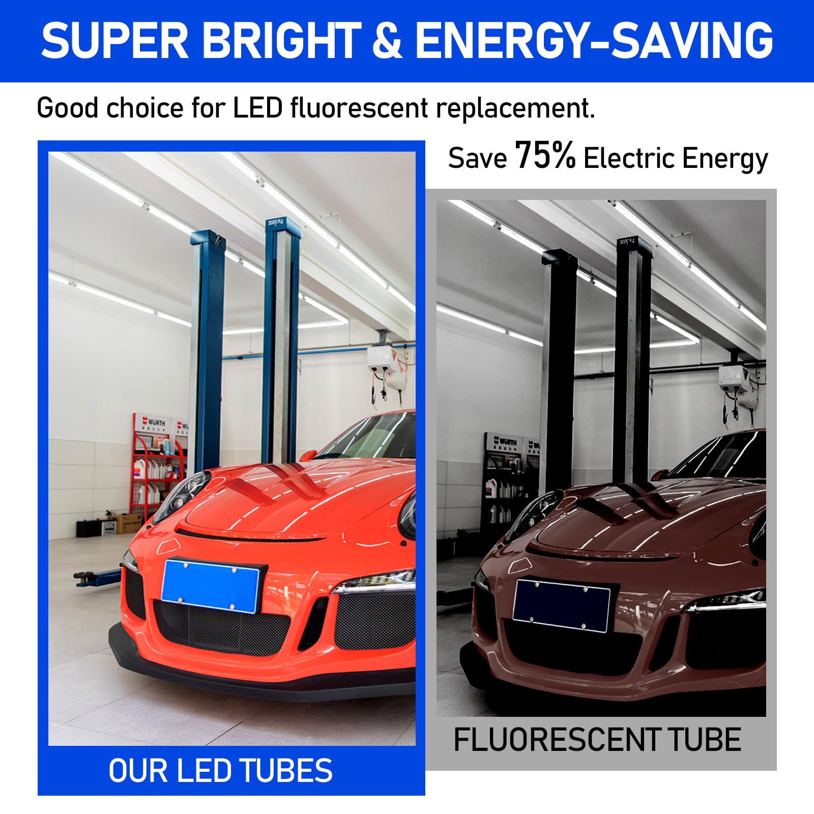 T8 T12 Led Bulbs 4 Foot, 4Ft Tube Lights Type A+B Bulbs, 6Cct 3000K-6500K/5 Power(10W-24W) Selectable, T8/T12 4Ft Fluorescent Tu