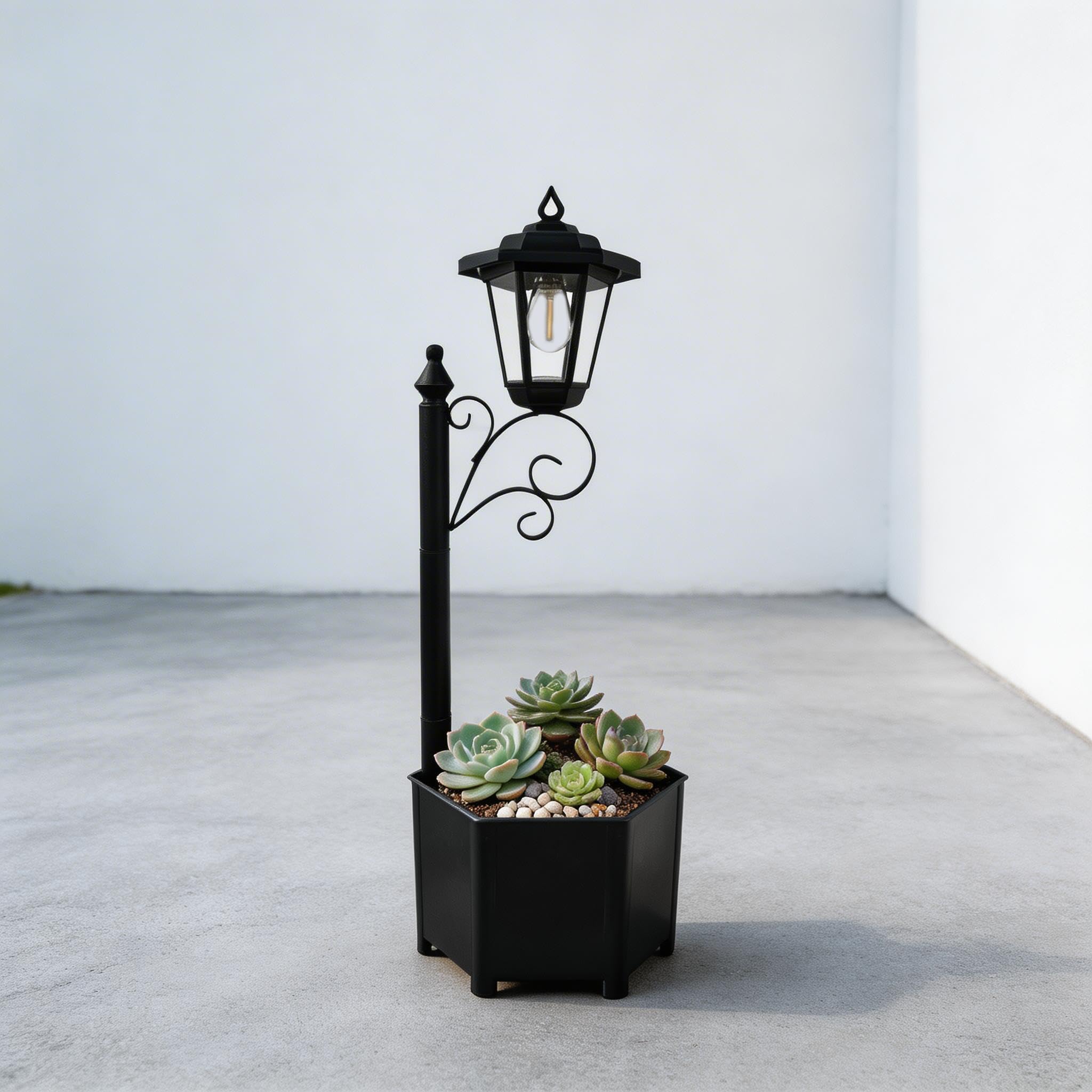 DJGIFI Solar Lamp Post with Planter, 29.5 Solar Light Post Outdoor Waterproof, Warm Yellow Lights Dusk to Dawn 7-8Hr, Easy Insta