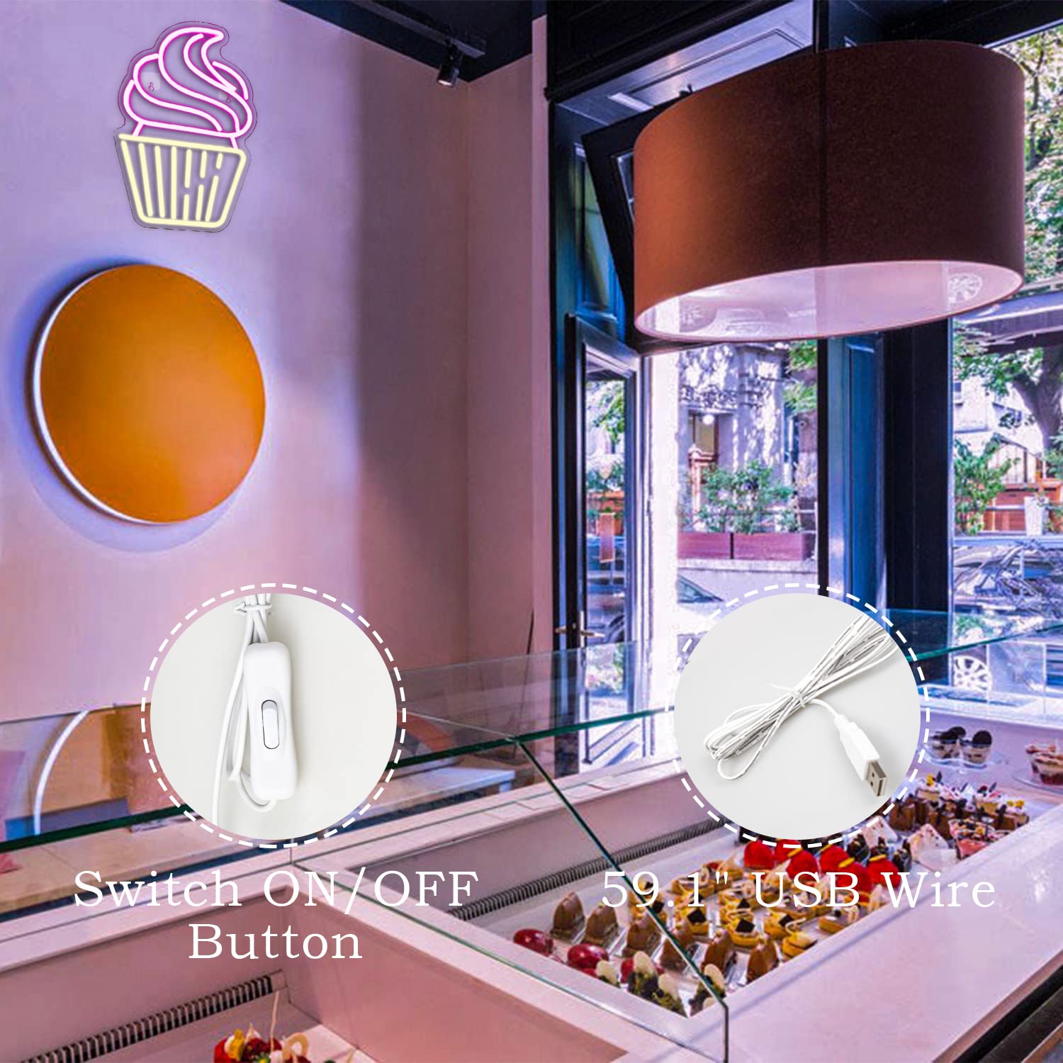 FAXFSIGN Neon Cupcake Sign - LED Wall Decor for Bakery, Cafe, Party - Pink & Warm White, Acrylic, Model AXFSIGN