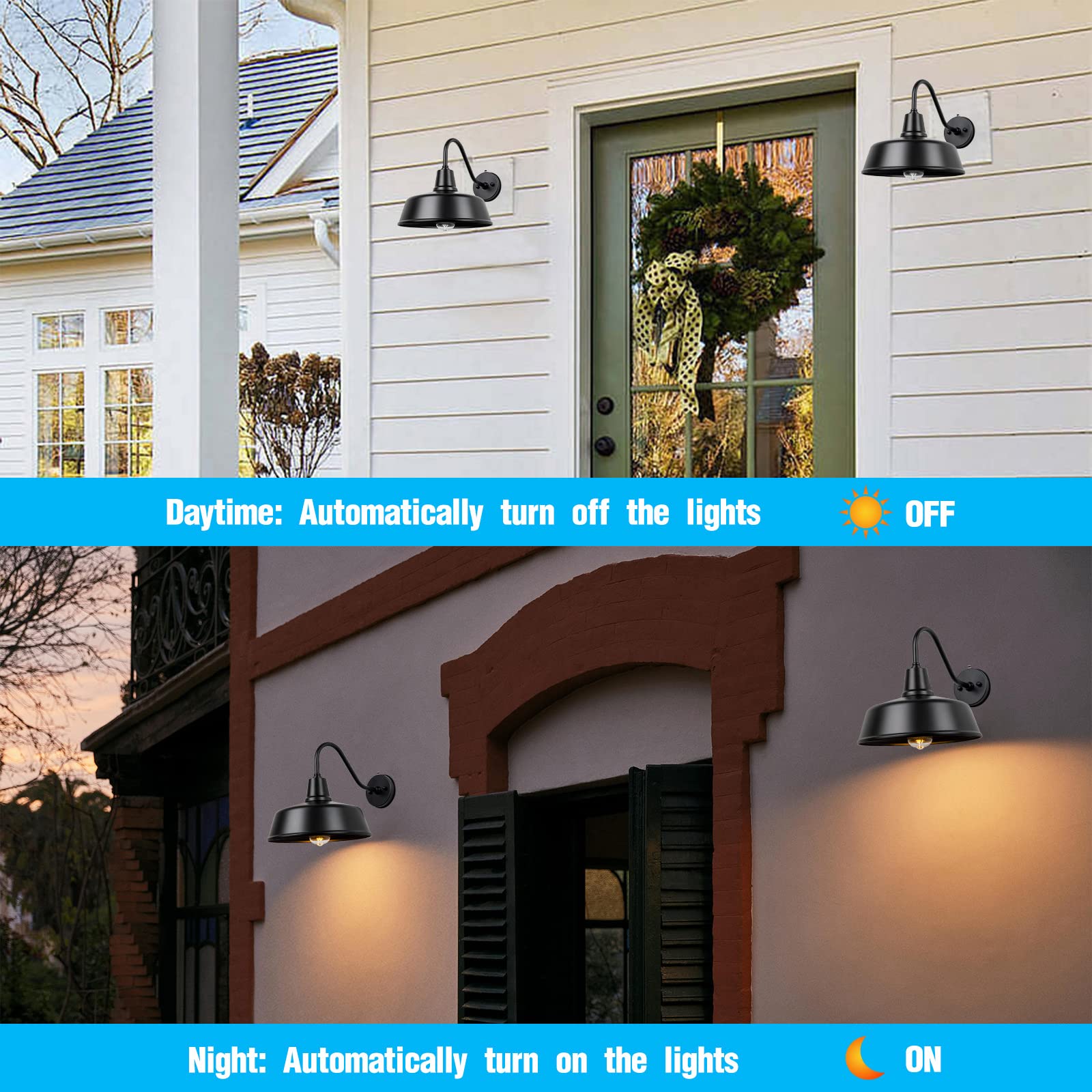 Metojia Gooseneck Barn-Lights Outdoor Fixture - 12.6 Inch Farm Style Black Large Lighting Farmhouse Exterior Sconce Wall Light F