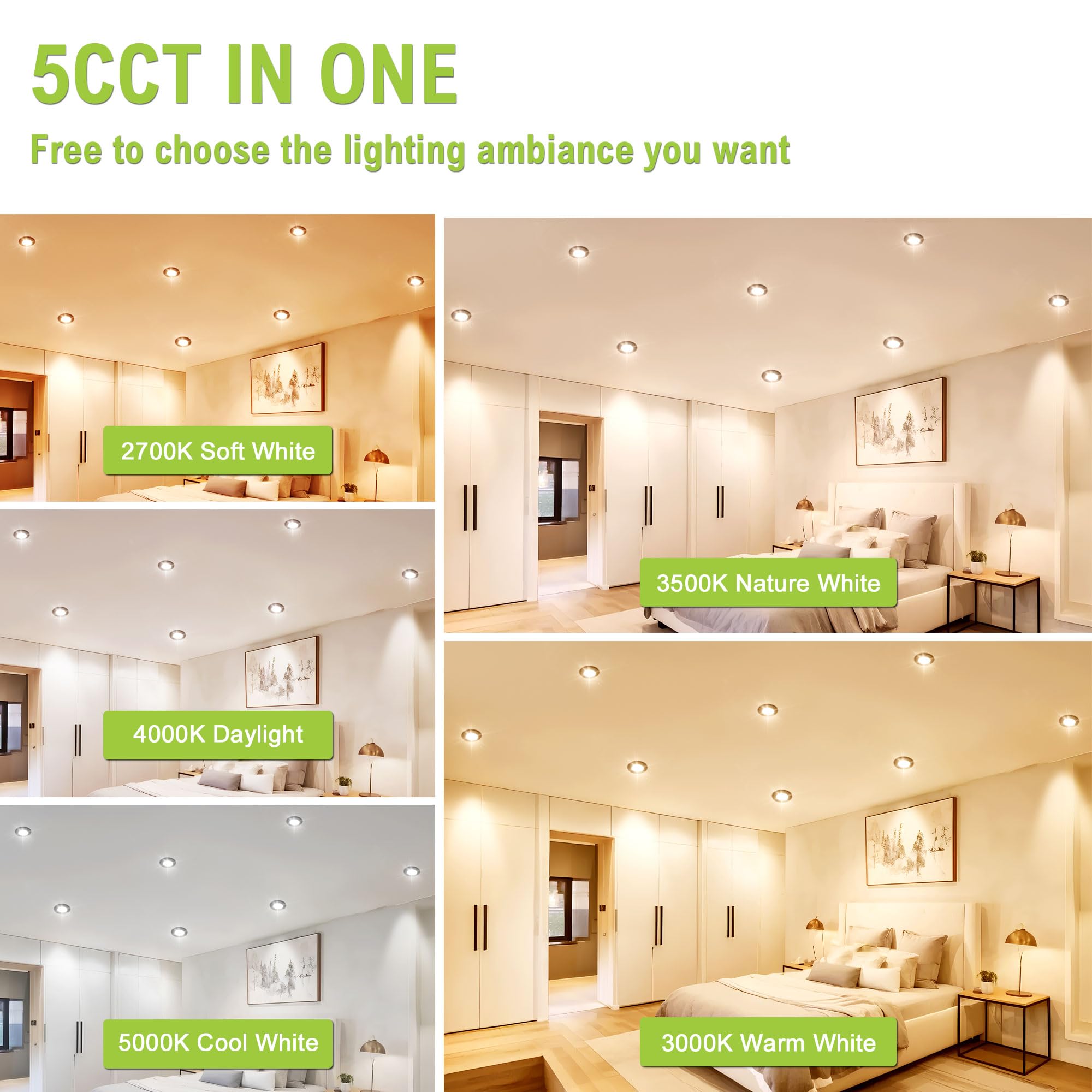 Daminy 6 Pack 6 Inch Black Led Recessed Lighting With Junction Box 5Cct Ultra-Thin Recessed Light 10W 1100Lm  Dimmable Canless Wafer Ceiling Light High Brightness - Etl