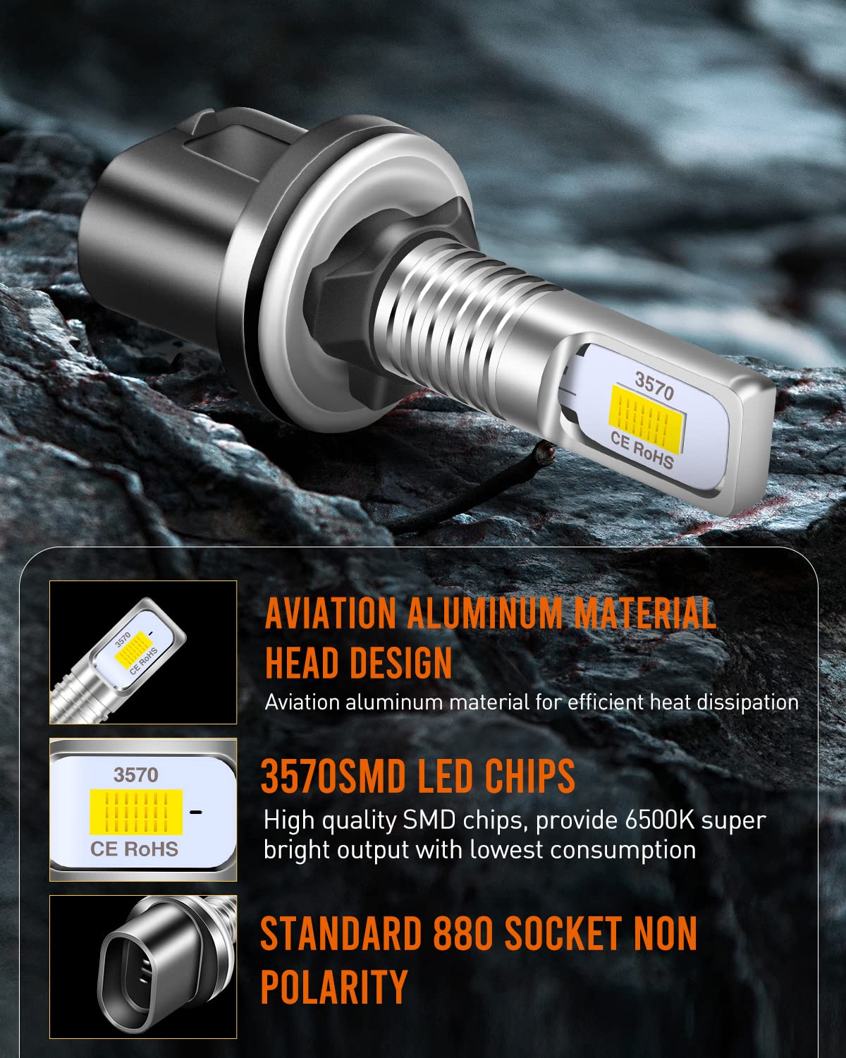 LUYED 880 LED Fog Light Bulbs, 6500K Xenon White, Model LY-10383, Pack of 2, Plug and Play