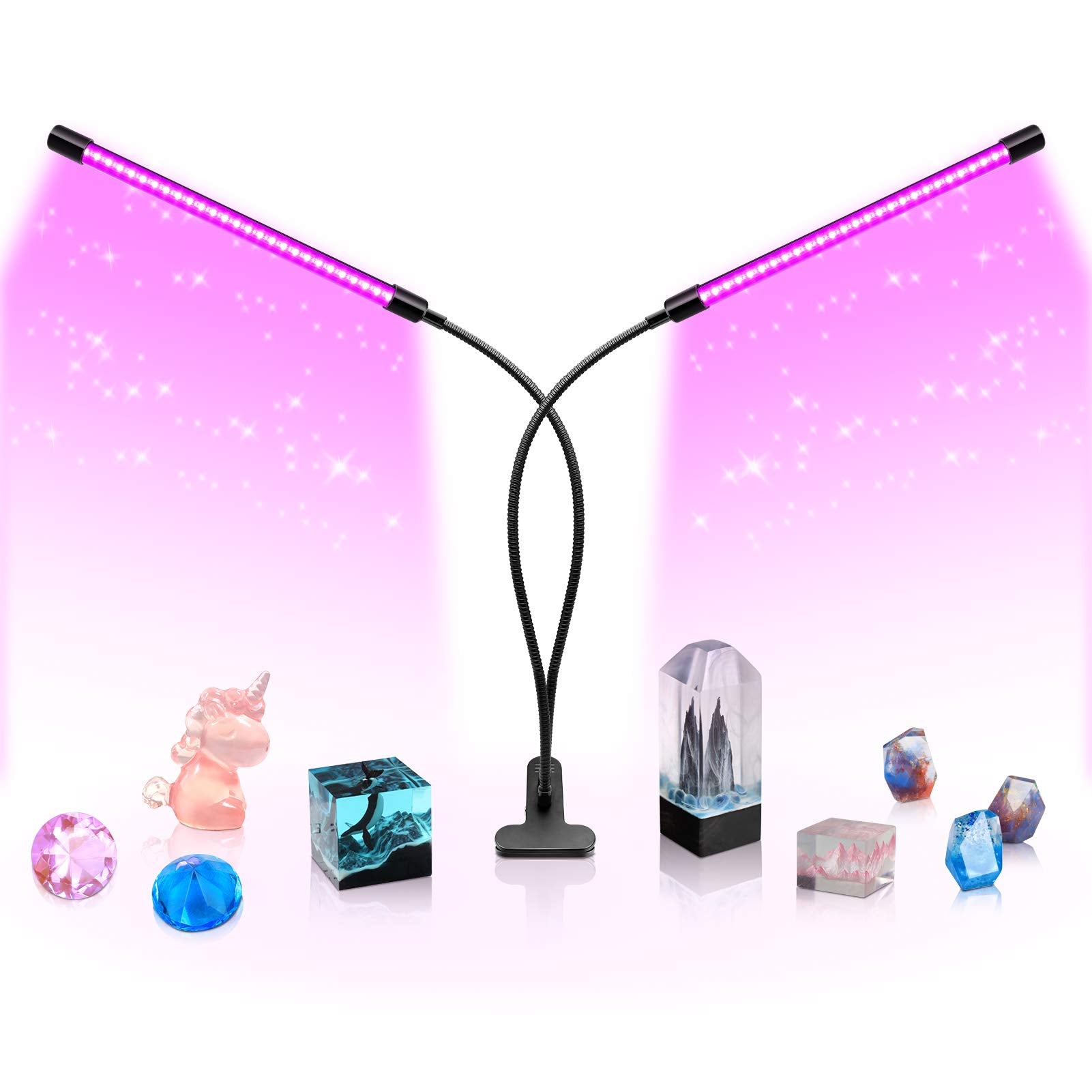 YGS-Tech LED Black Light Dual Head, 20W UV Lamp, 395-405nm, USB Powered, Gooseneck, Ideal for Parties and Glow-in-the-Dark Effects