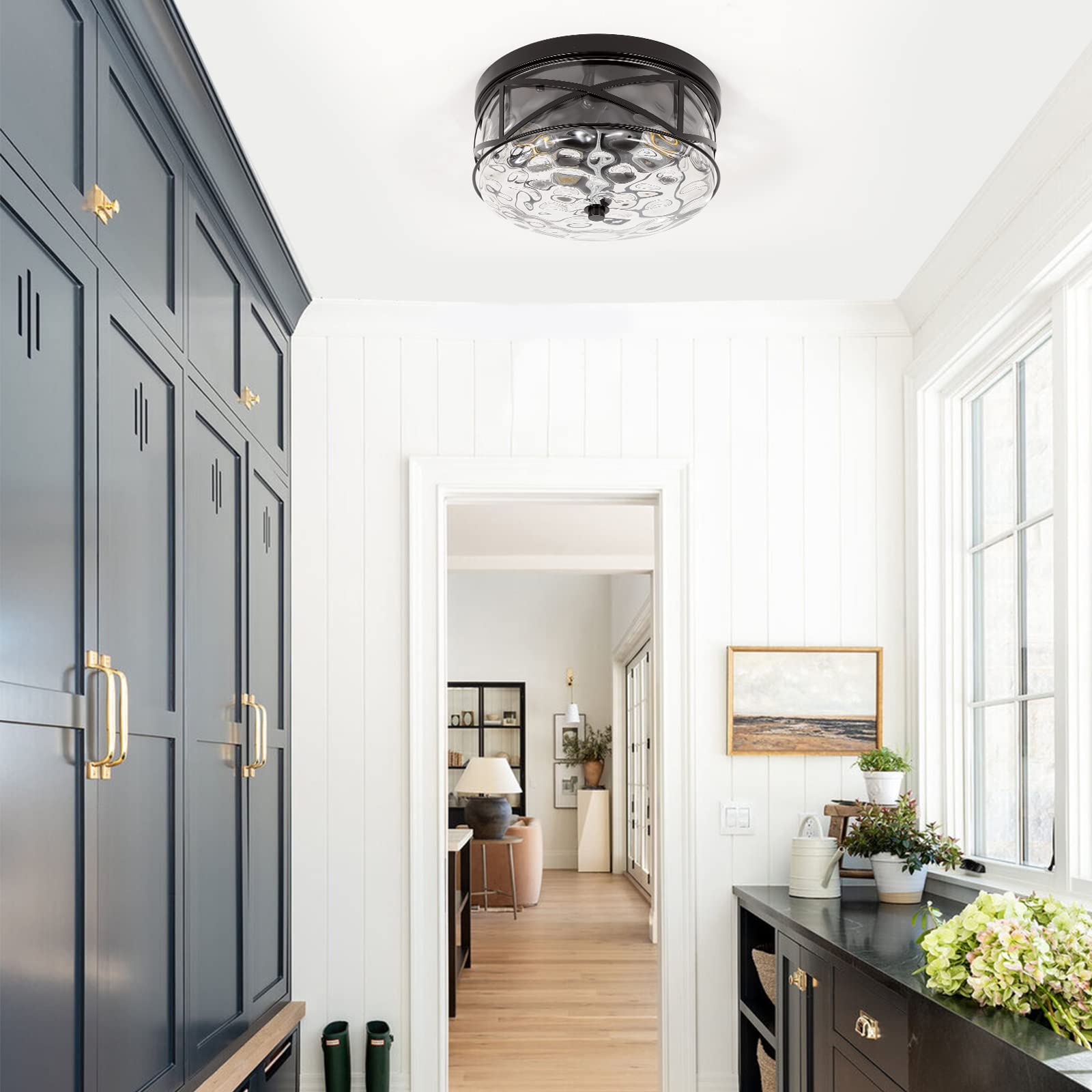 Lamqee 2-Light Black Flush Mount Ceiling Light With Bubble Glass For Kitchen, Living Room, Foyer