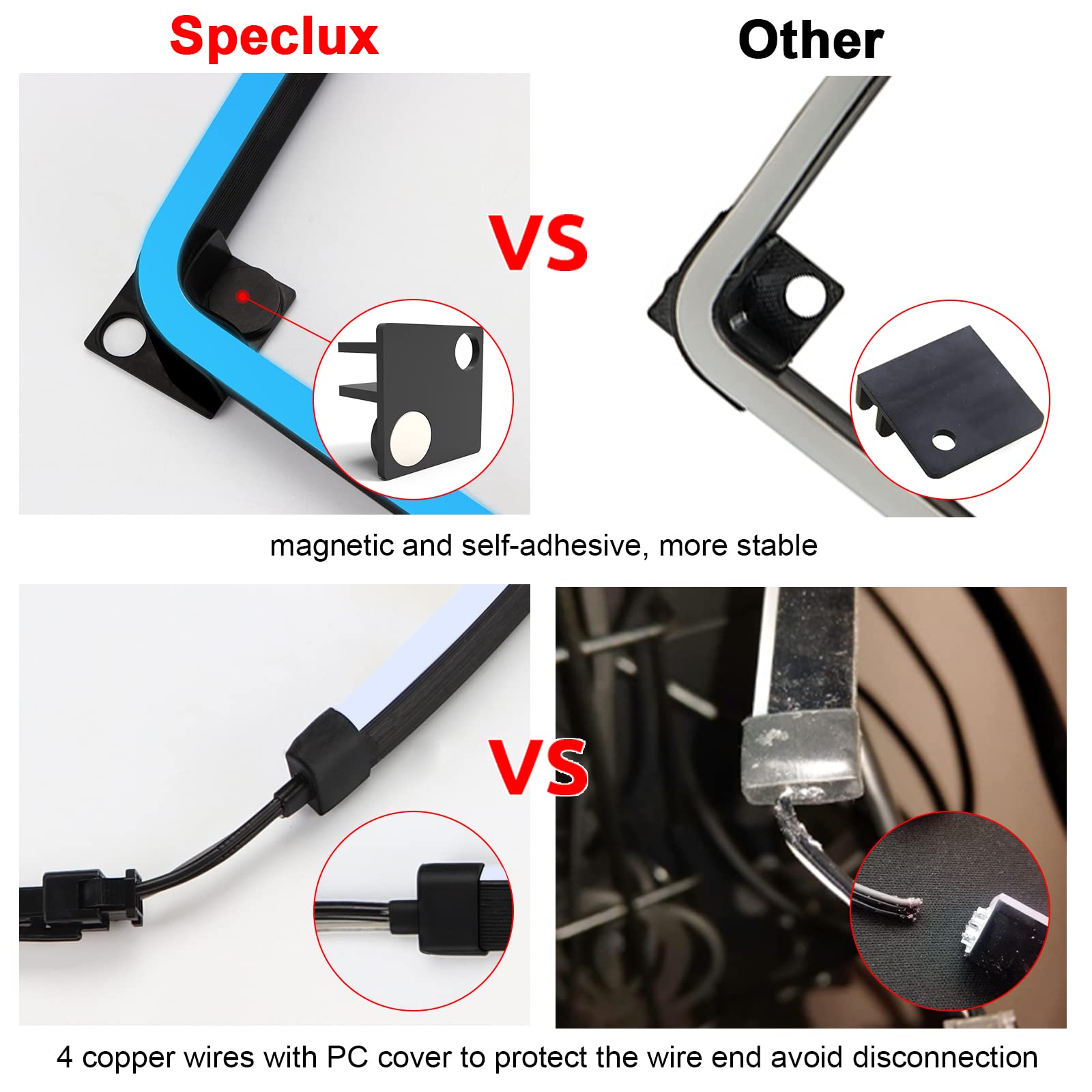 Speclux NEON RGB LED Strip - 12V 4-Pin, Compatible with Aura SYNC & More, 2 Strips, Copper Material, Strong Magnetic Brackets