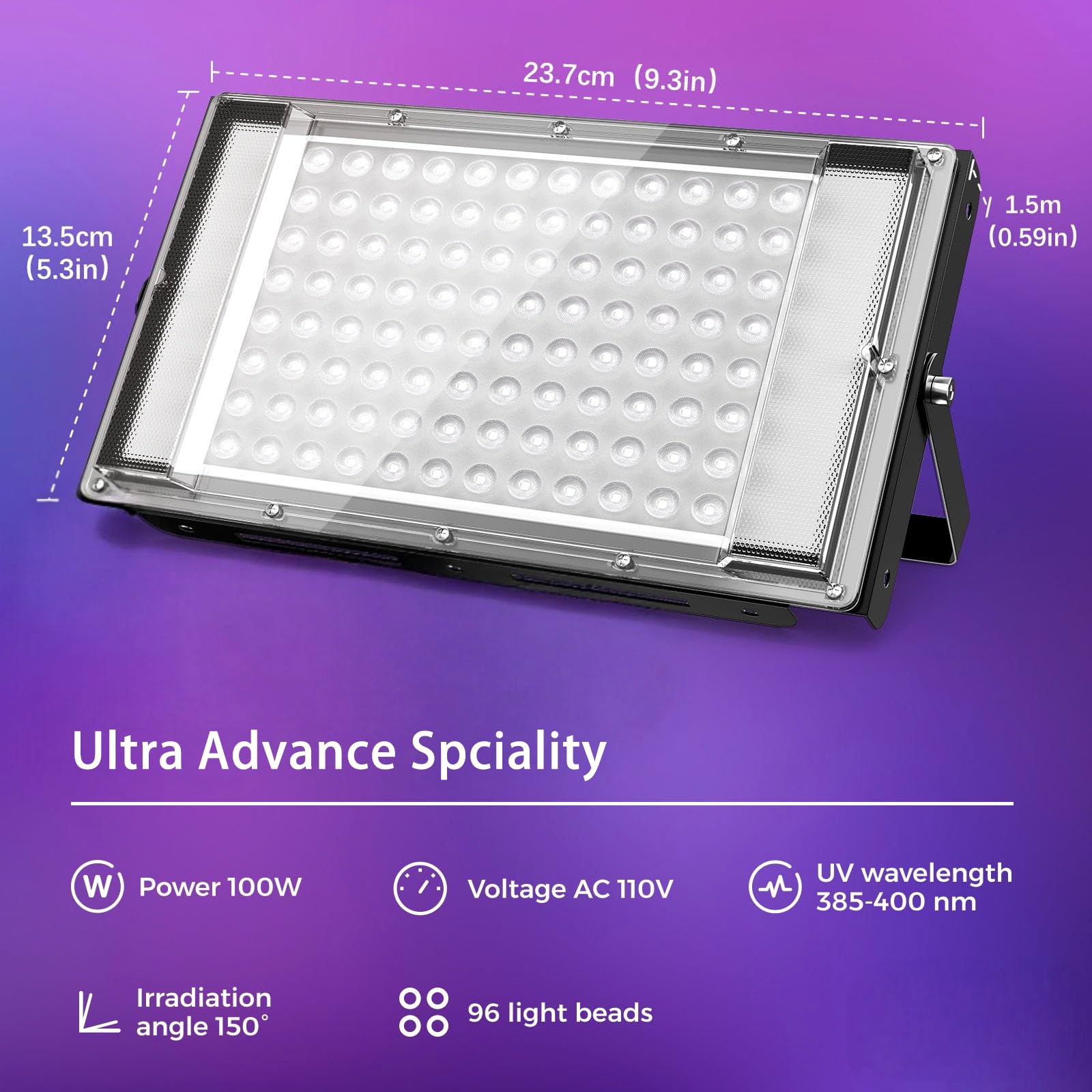 Aurohope 100W Led Black Light  385Nm Uv Flood Light With Plug & Switch  Ip66 Waterproof Blacklights For Large Space  Glow Parties  Neon Decor  Halloween  Stage Lighting  2 Pack