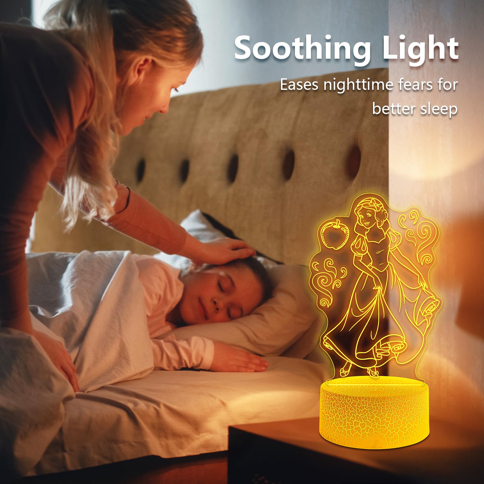 SKYMINOTIN Princess Gift Night Light for Girls, 16 Colors Dimmable with Remote Control Bedroom Lamps, Smart Touch Toddler Room D