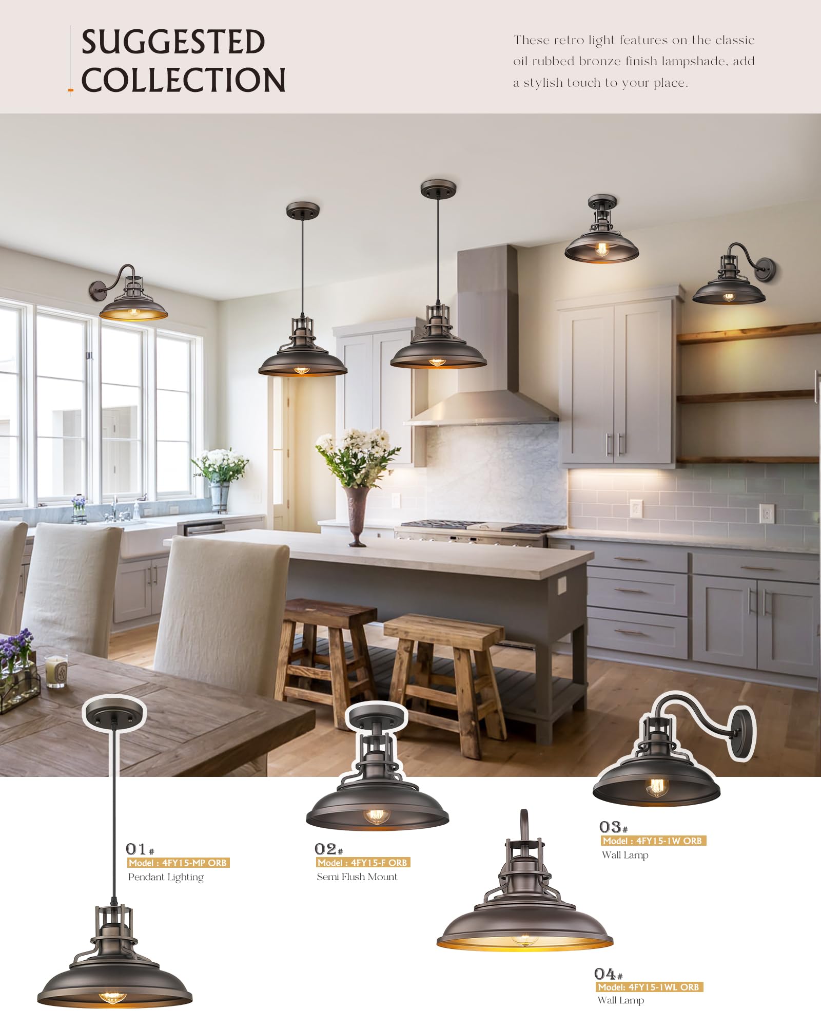 Femila Industrial Pendant Lights, 2-Light Farmhouse Fixture, 12&quot; Oil-Rubbed Bronze, Kitchen Island