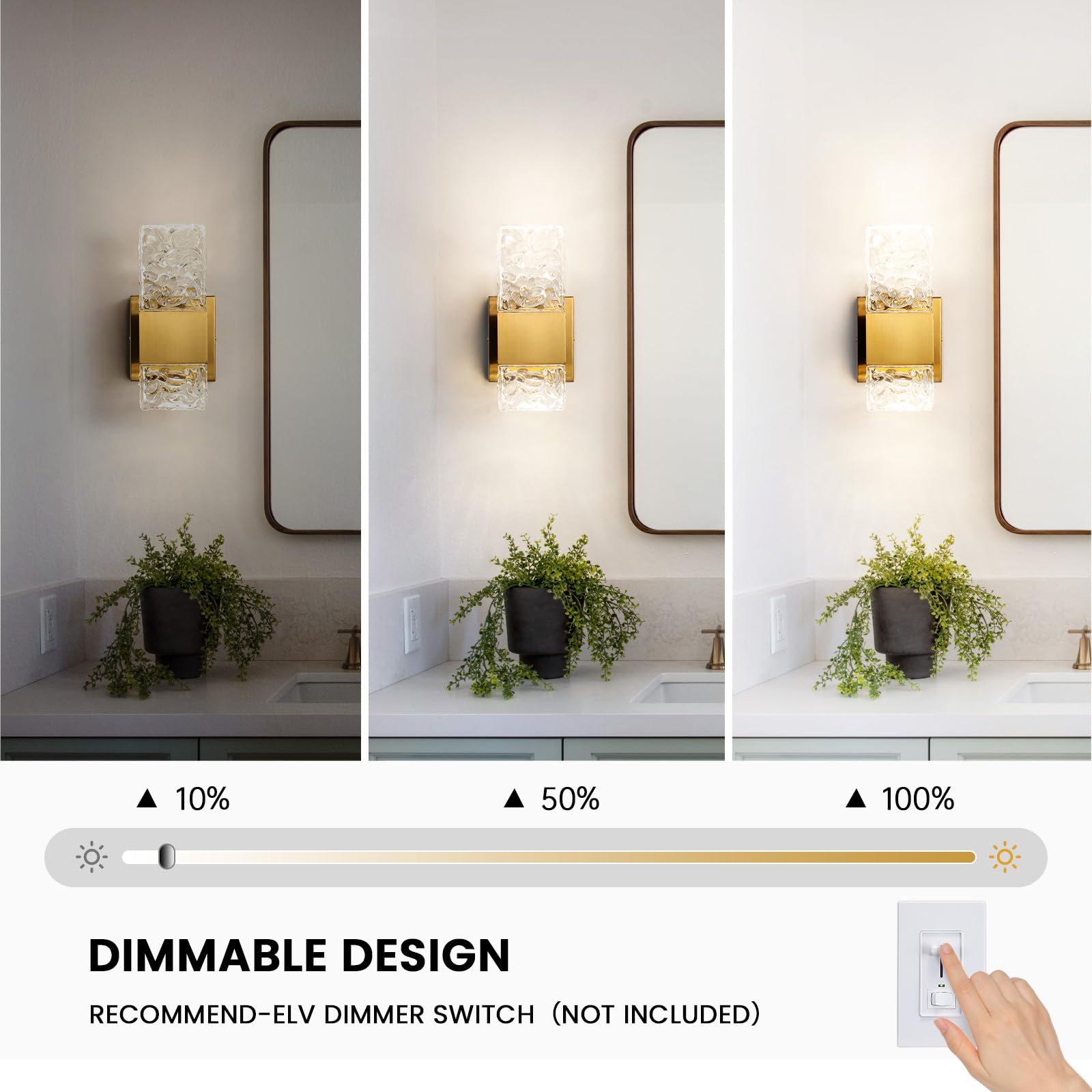 Epinl Gold Wall Sconces - Modern Crystal Lighting Fixtures, 1-Light, Hardwired, Dimmable LED, Set of 2, Model 8013WL-01GD-US-