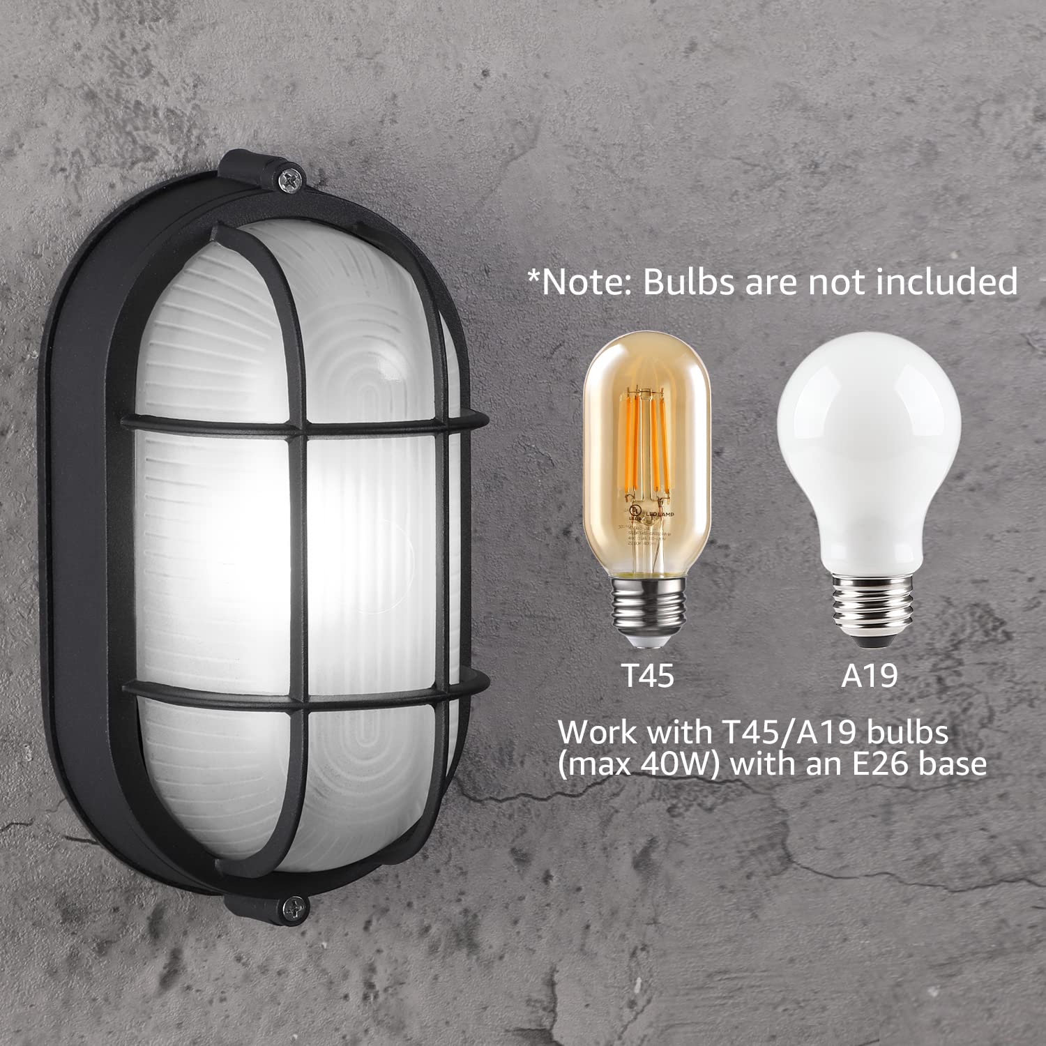 LEONLITE 8.5'' Nautical Bulkhead Wall Light, ETL & UL Listed, Aluminum with Frosted Glass, Black, Model 81312, Pack of 2