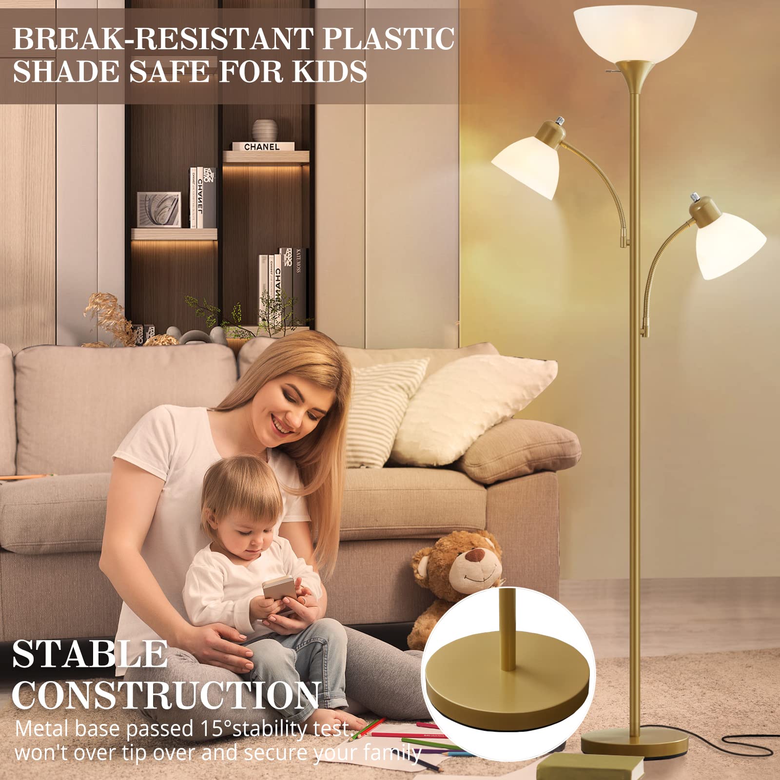 Luvkczc Floor Lamps For Living Room, 72'' Tall Standing Lamps, Torchiere Lamp With 8W Adjustable Reading Lights, Modern Bright F