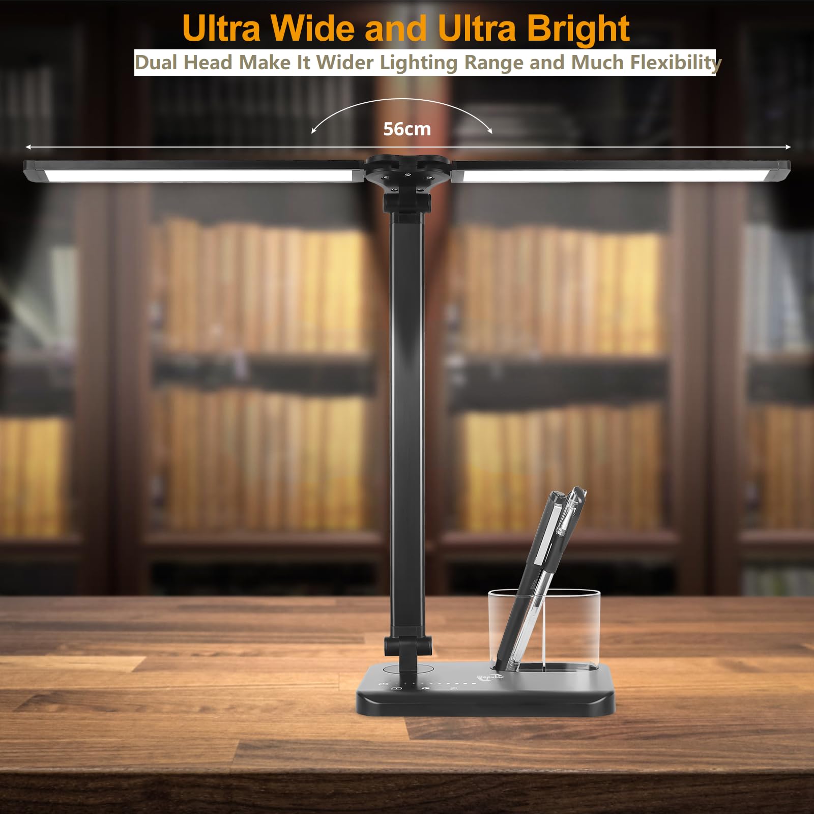 Woputne Dual Head Led Desk Lamp - 5 Colors, 10 Brightness Levels, Black - Ideal For Home Office