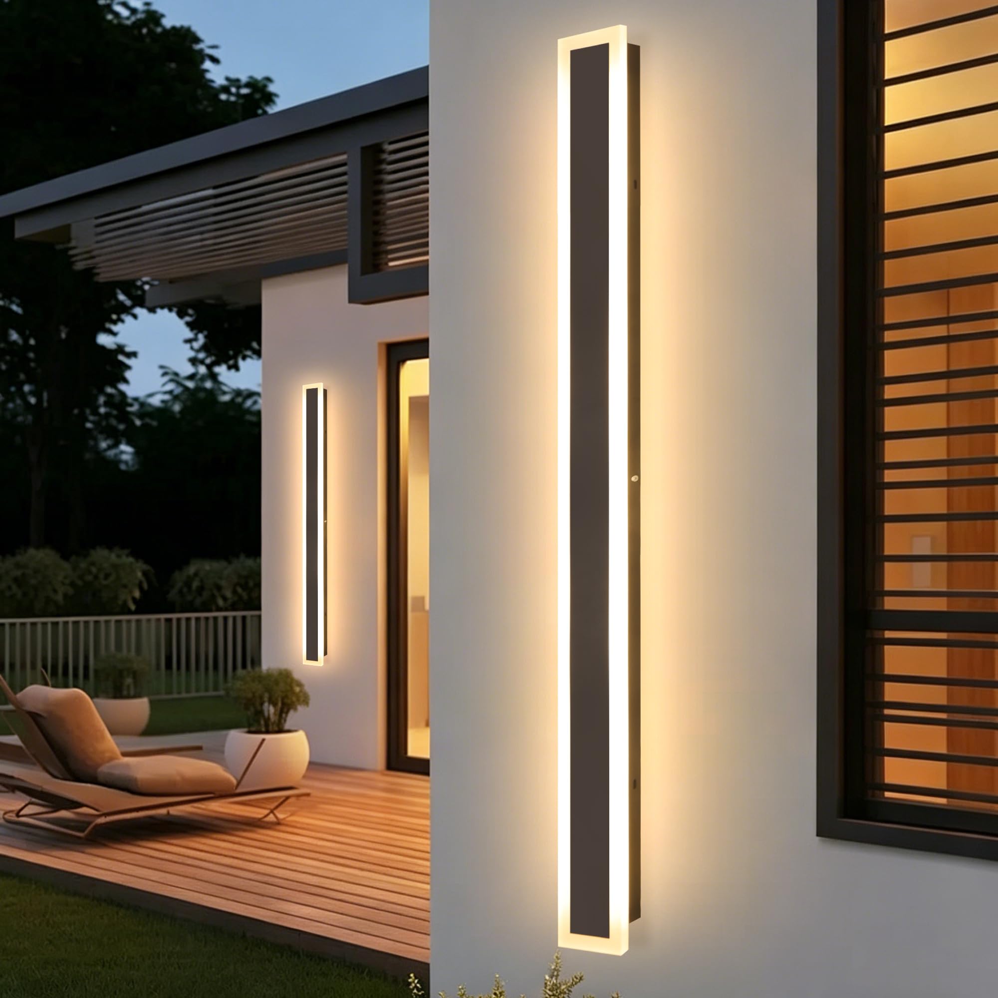starhyams 2 Pack 47 in Outdoor Wall Lights LED 3000K Outdoor Wall Sconce IP65 Waterproof Long Wall Light Black Exterior Light Fi