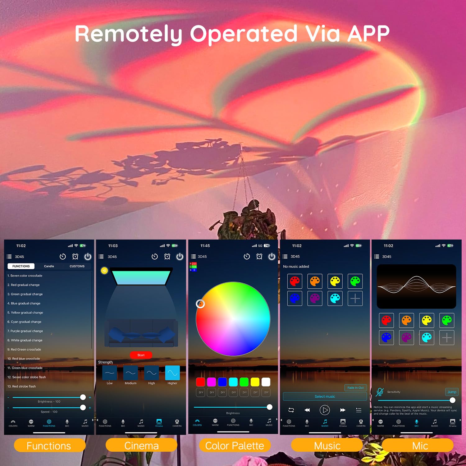 Neroupe Sunset Lamp Projector With App Control Multicolor Changing Led Lights For Room, 360 Degree Rotation Sunlight Lamp Set Mo