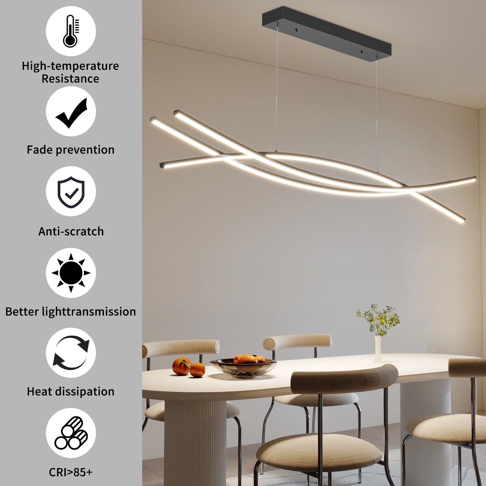 Modern Ceiling Chandelier Light, 39In Pendant Light Fixtures With Remote Control 3000K-6500K Adjustable Color Temperature, Aluminum Island Lighting Lamp For Dining Room, Living Room, Island