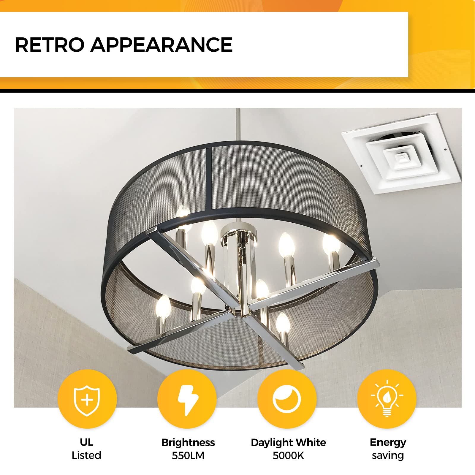 Hizashi Chandelier Light Bulbs 5000K Daylight, E12 Candelabra Light Bulbs 60 Watt Dimmable, B11 Type B Led Candelabra Bulbs, 90+