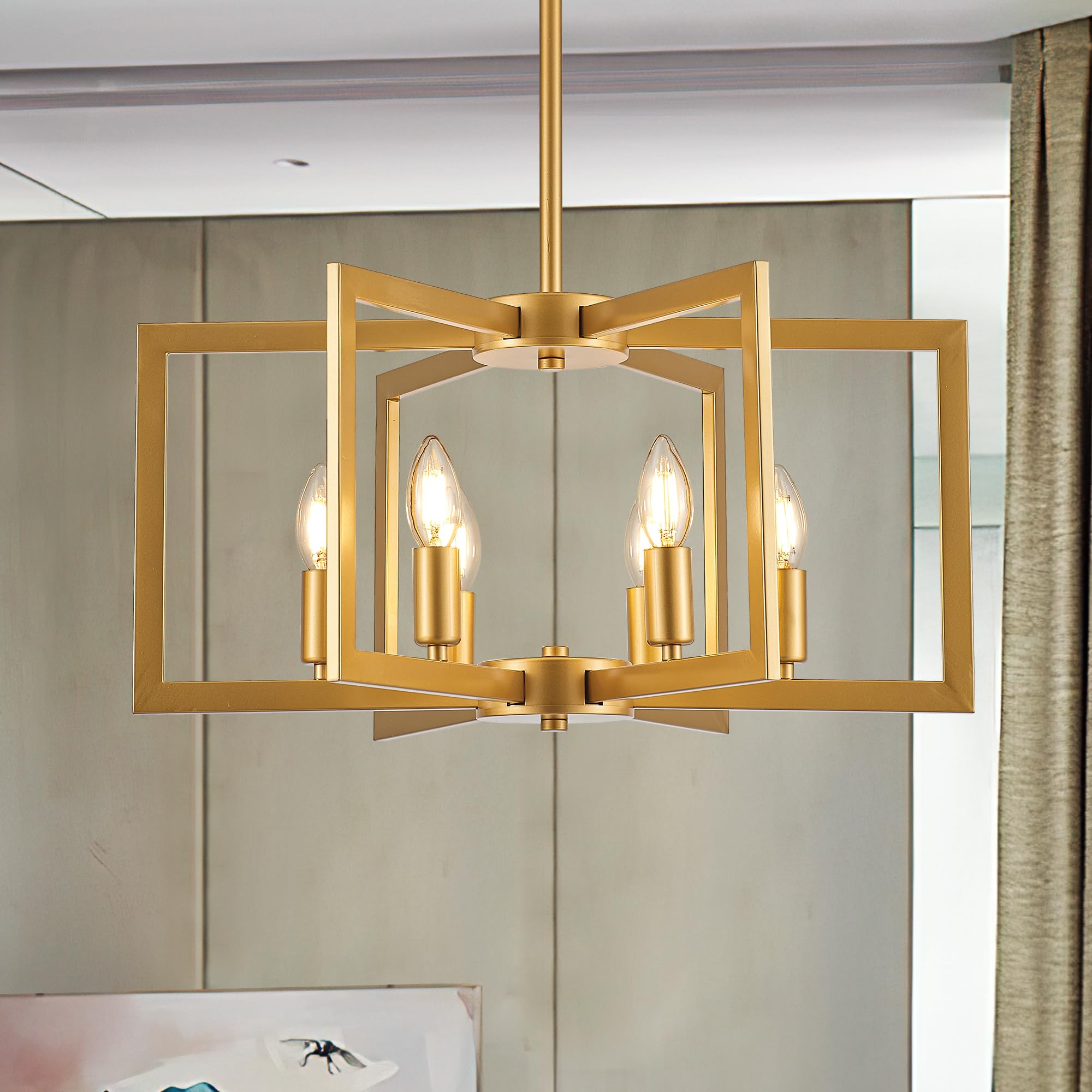 Salaiwei Modern Farmhouse Gold Chandeliers for Dining Room  6-Light Industrial Metal Chandeliers Geometric Pendant Lights Kitchen Island for Entryway Stairway Foyer Hallway