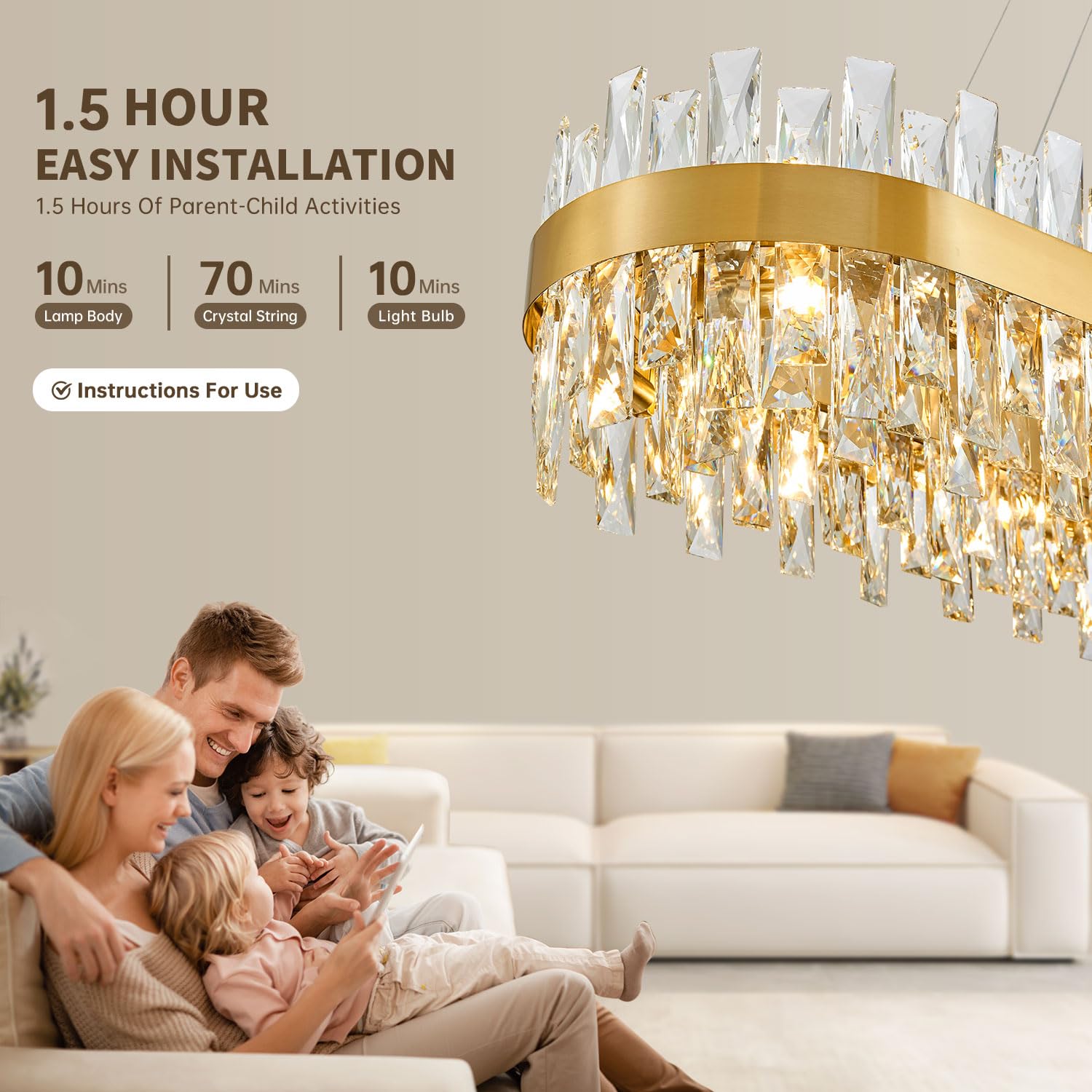 Tmafon Modern Brass Gold Crystal Chandelier, Rectangle K9 Crystal Raindrop Chandelier Lights, Contemporary Ceiling Hanging Light