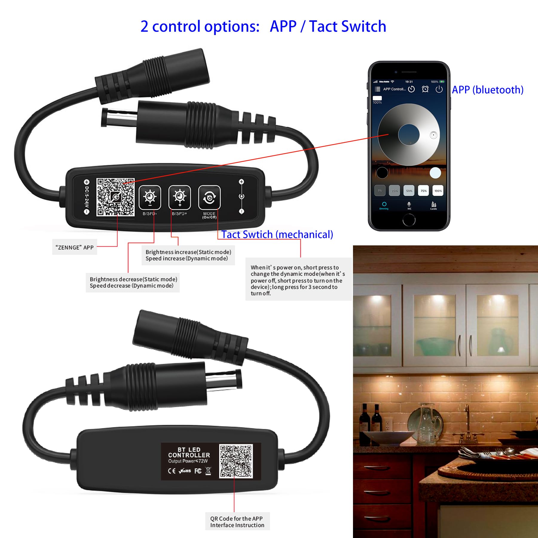 Crisetek Puck Lights 6 Packs Bluetooth App Smart Control Dimmable Tact Switch Under Cabinet Light Cabinet Lighting Cabinet Lights Dc 12V Adaptor (Cool White, App 6Pack)