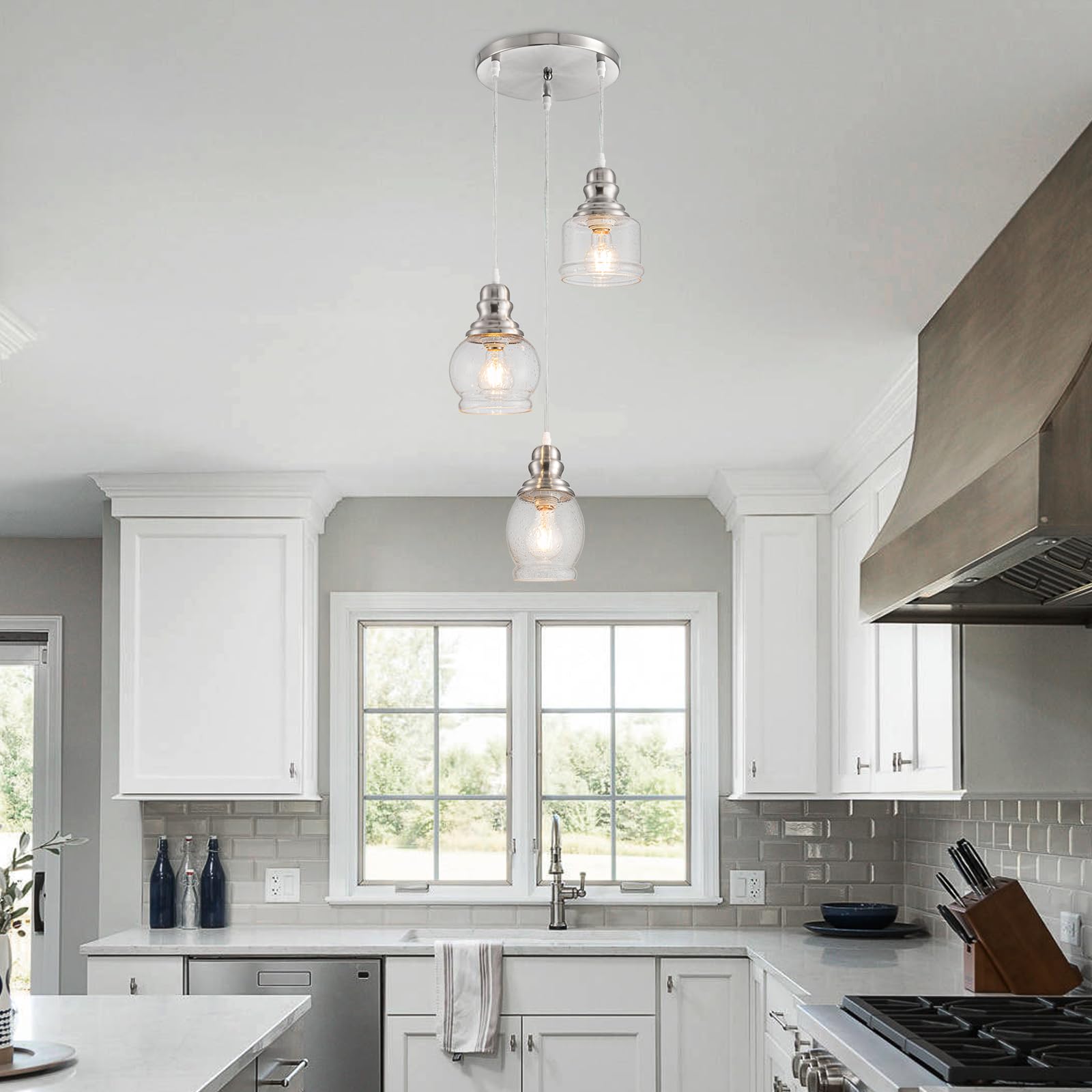 Wilon Dining Room Light Fixture, 3 Light Pendant Light Fixtures Kitchen Island Pendant Lighting, Cluster Pendant Light With Seed