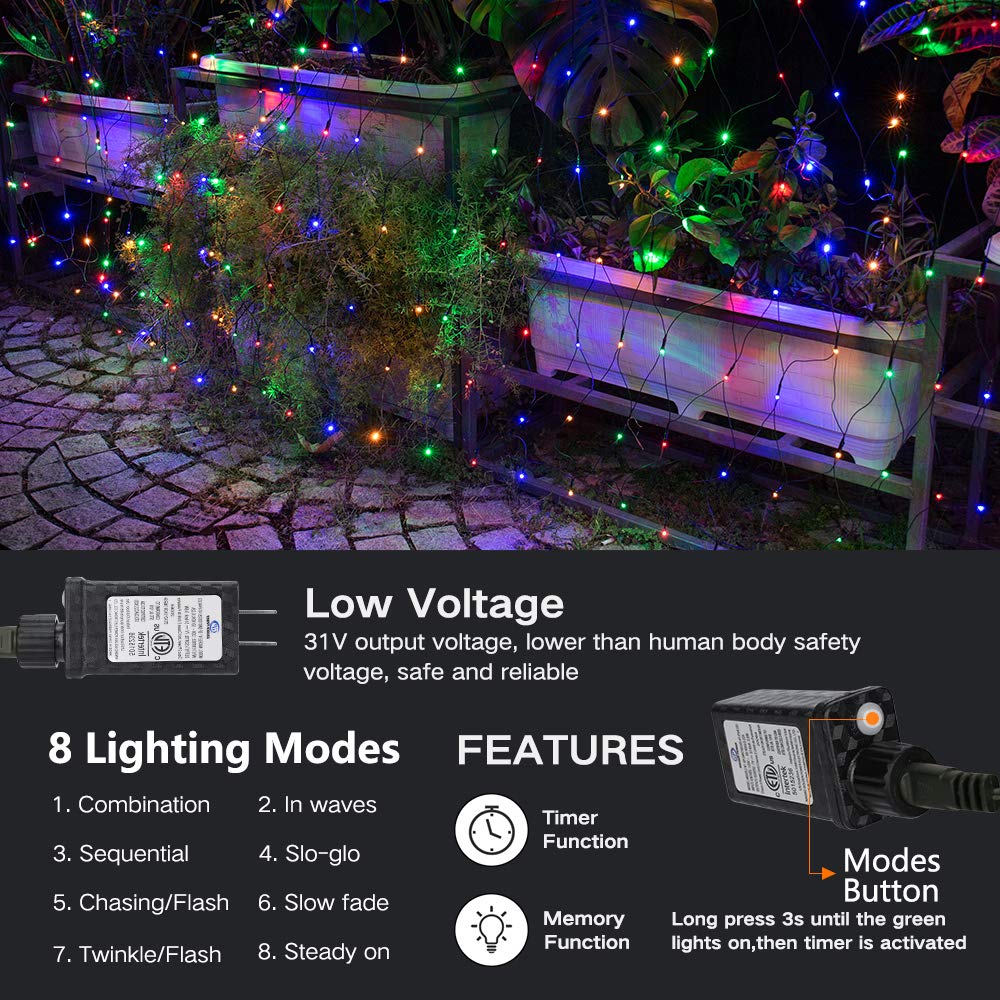 Lomotech 360 LED Christmas Net Lights, 12ft x 5ft, Multicolor, Waterproof, Connectable, Model GP-SW290DC0209-IP44